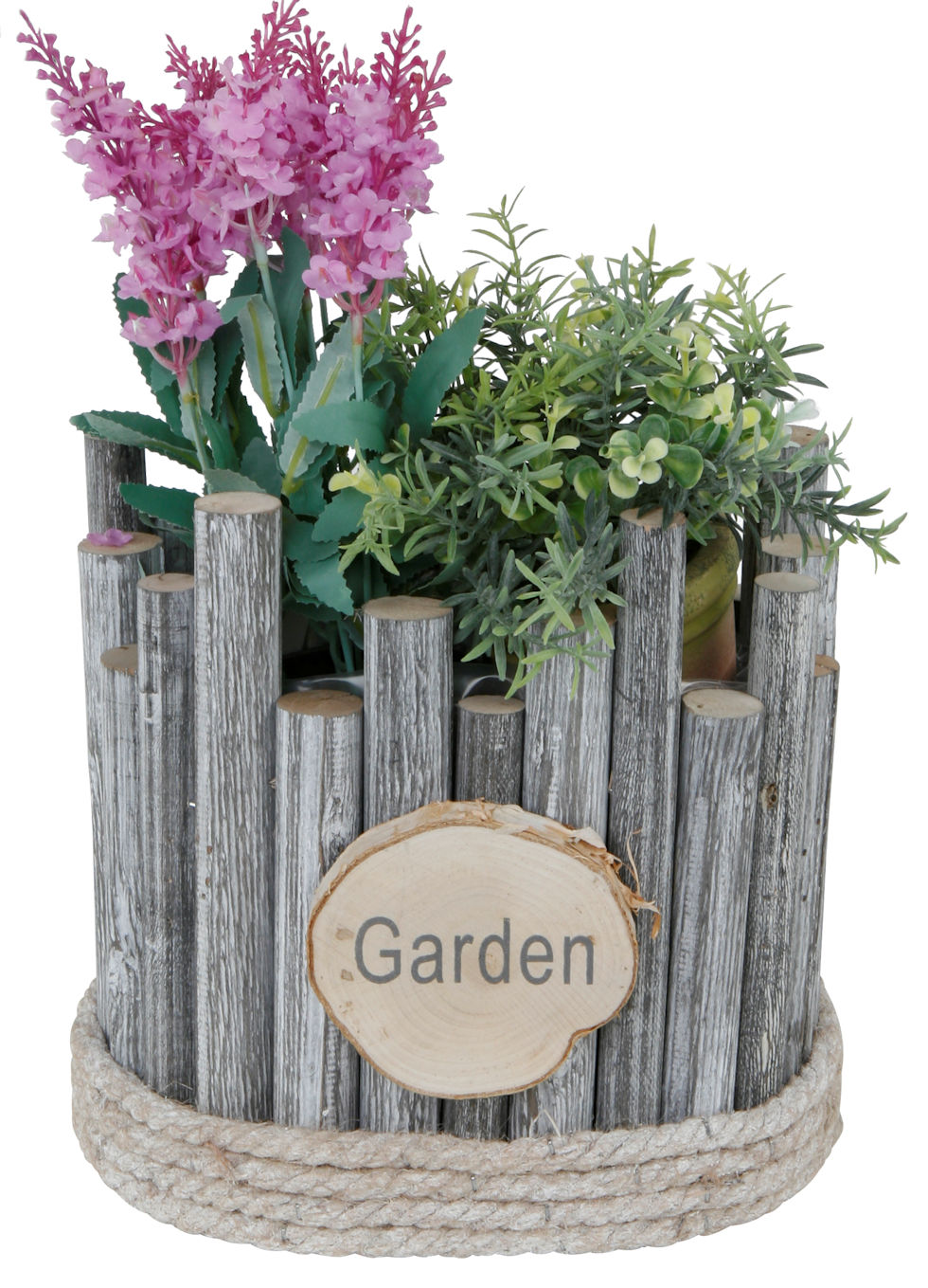 Holz Deko Pflanztopf oval - 30 x 23 cm - kleiner Blumentopfhalter Garden mit Schutzfolie 