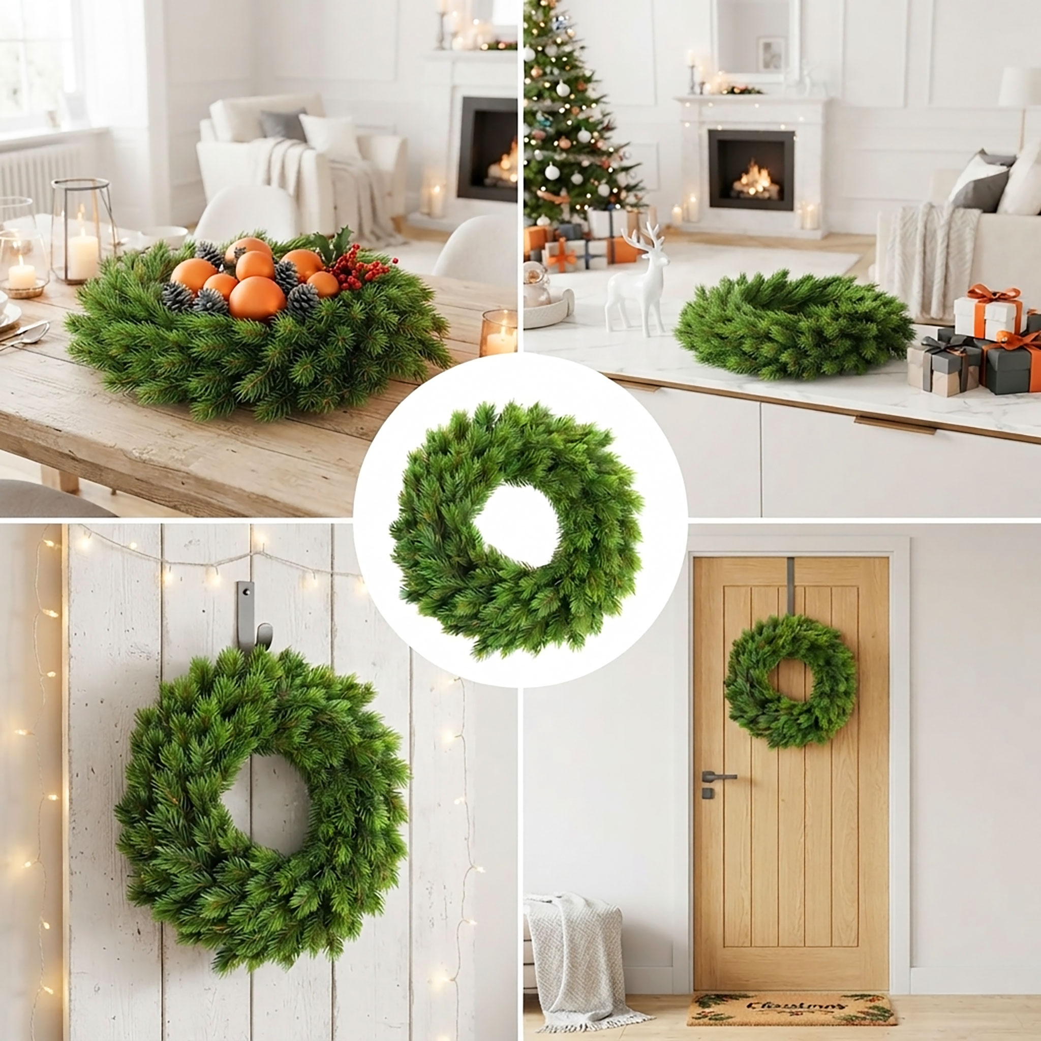 Künstlicher Spritzguss Tannenkranz halbgebunden auf Steckschaum - 42 cm - Weihnachts Türkranz mit naturgetreuen Kunst Tannenspitzen