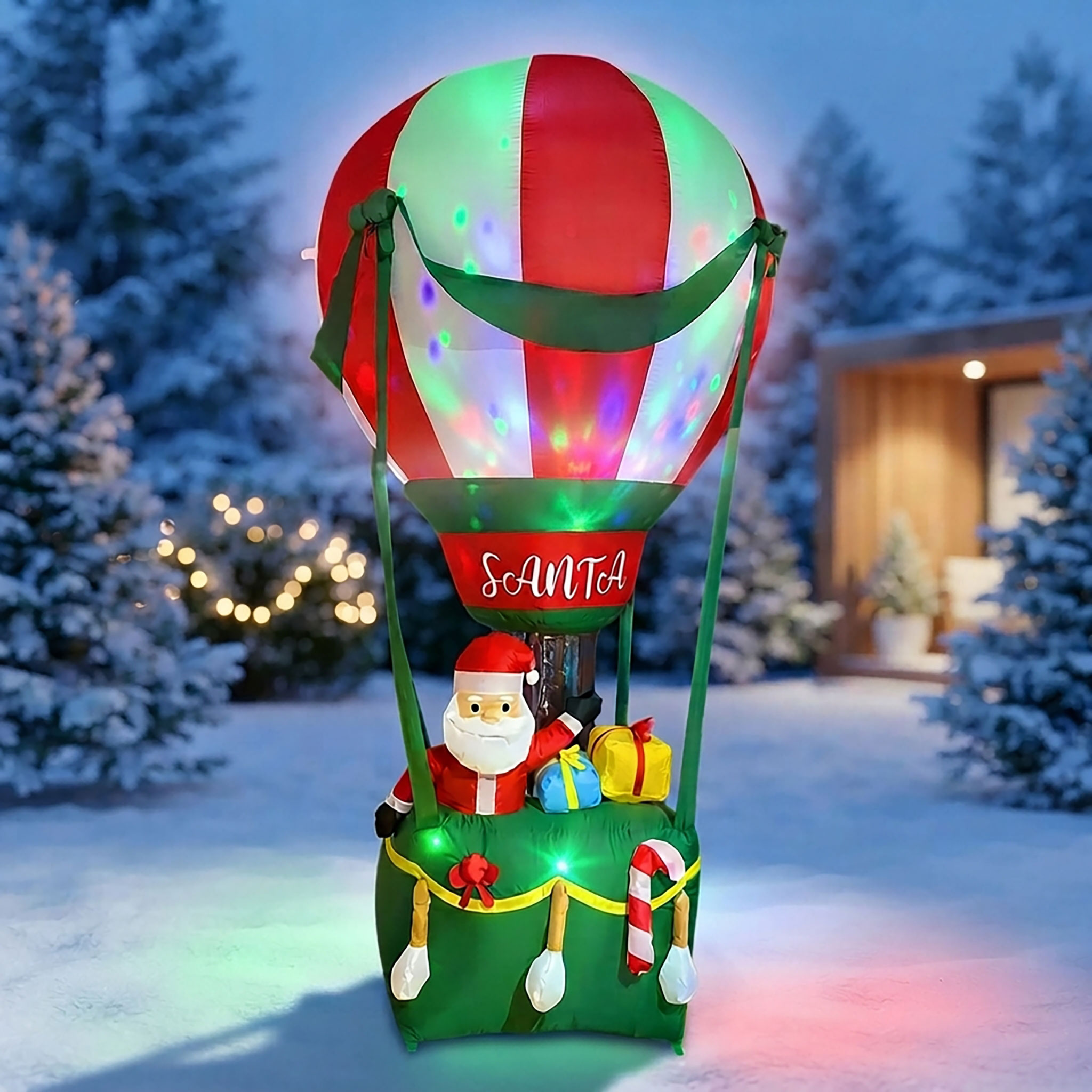 Aufblasbarer XL Weihnachts Heißluftballon mit LED Beleuchtung - 210 x 110 cm - Riesen Nikolaus Gartendeko selbstaufblasend bunt beleuchtet