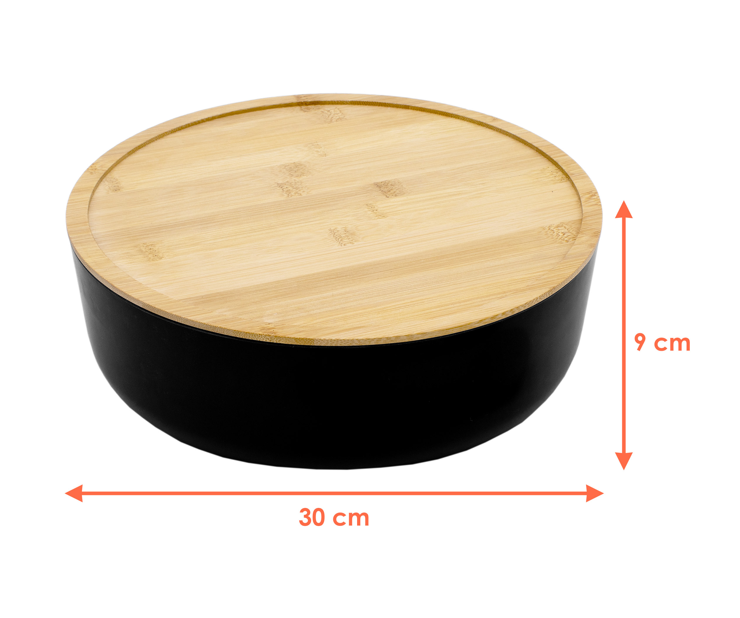 XXL Salatschüssel mit Bambus Deckel 30 cm - schwarz