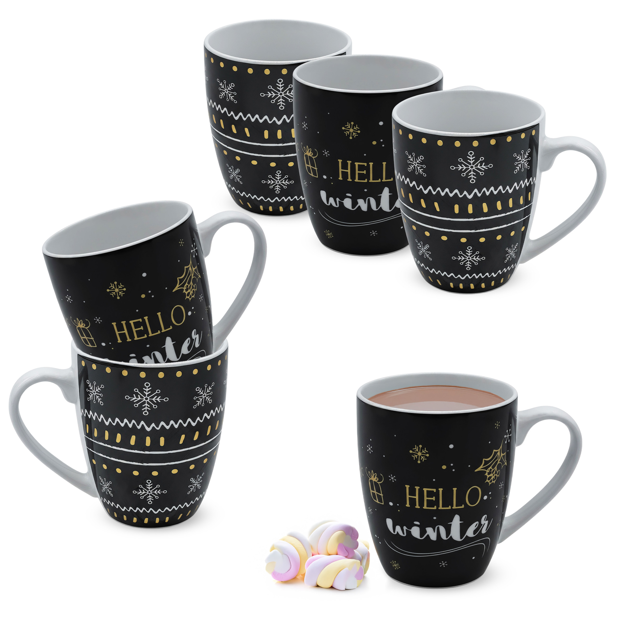 Feinkeramik Kaffeetasse 300 ml mit Wintermotiv - 6er Set
