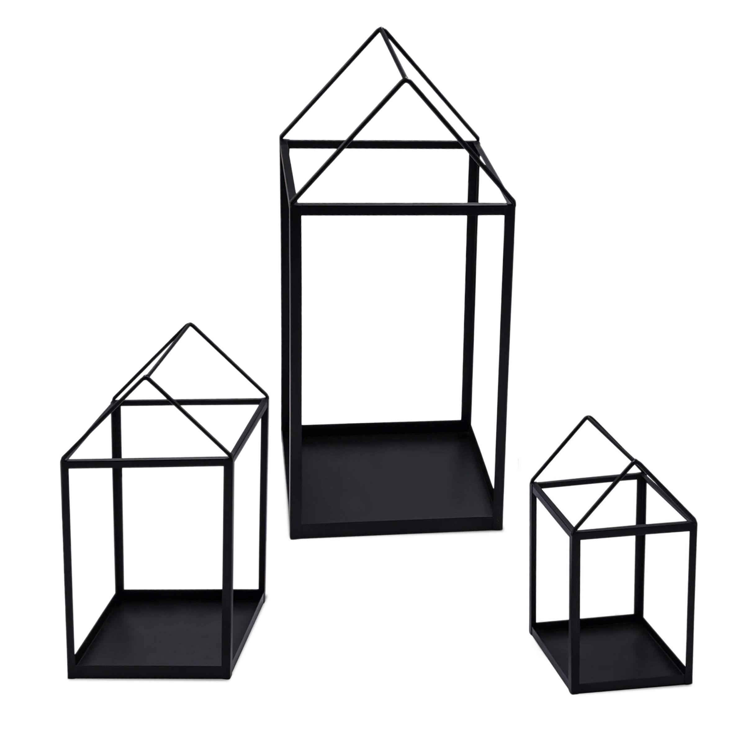 Metall Laterne in Haus Form schwarz 3er Set - 45 / 33 / 23 cm - Deko Windlicht zum Hinstellen