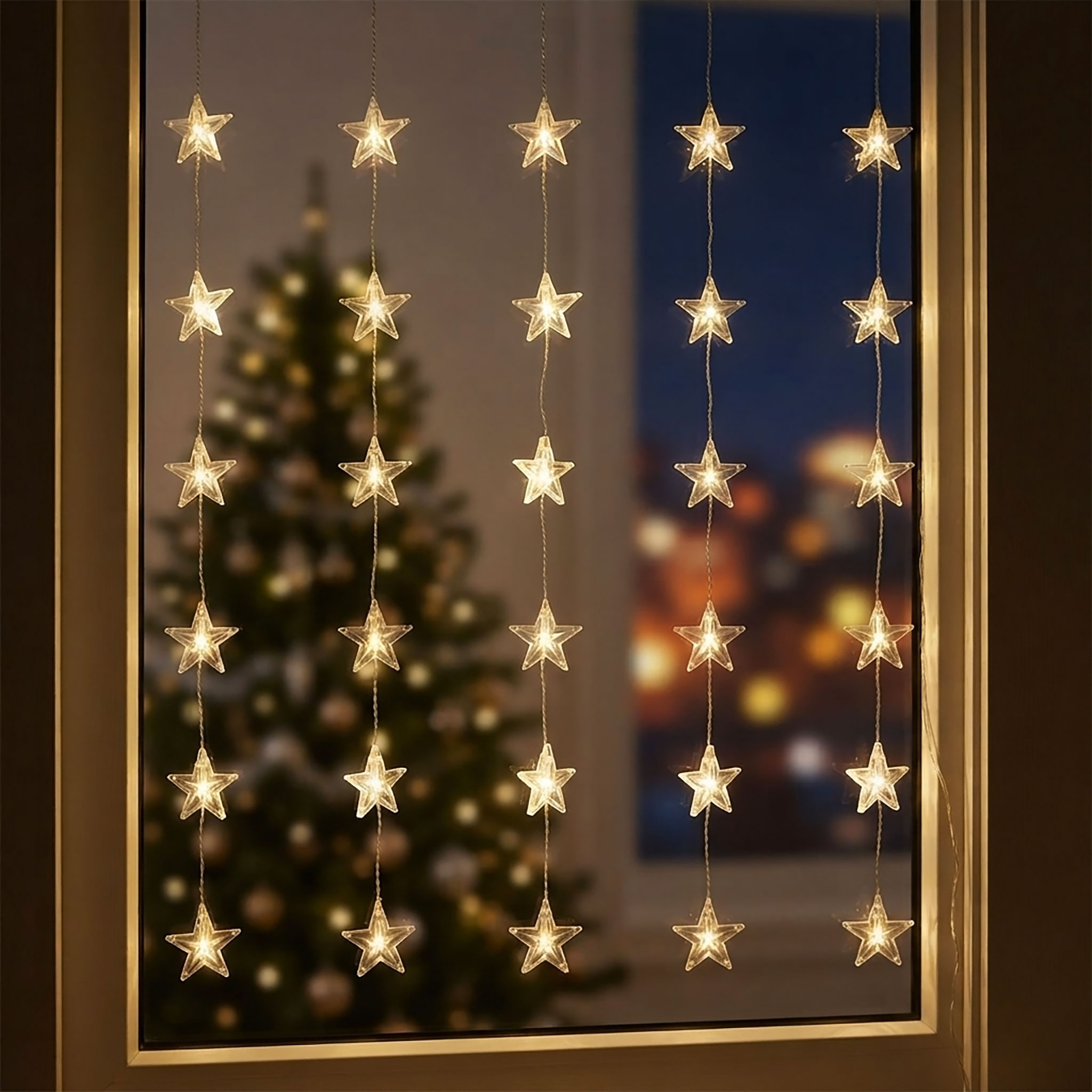 LED Sternen Lichtervorhang warm weiß - 100 cm - Deko Lichterkette mit 30 LED für Innen