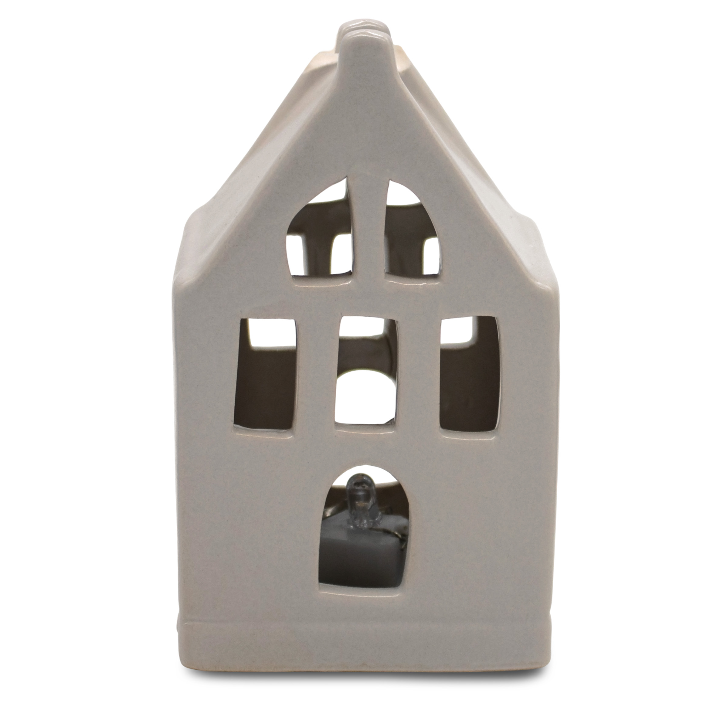 LED Porzellan Haus 11 cm inklusive Batterie - 3er Set - Deko Weihnachtsdorf mit Beleuchtung in warm weiß