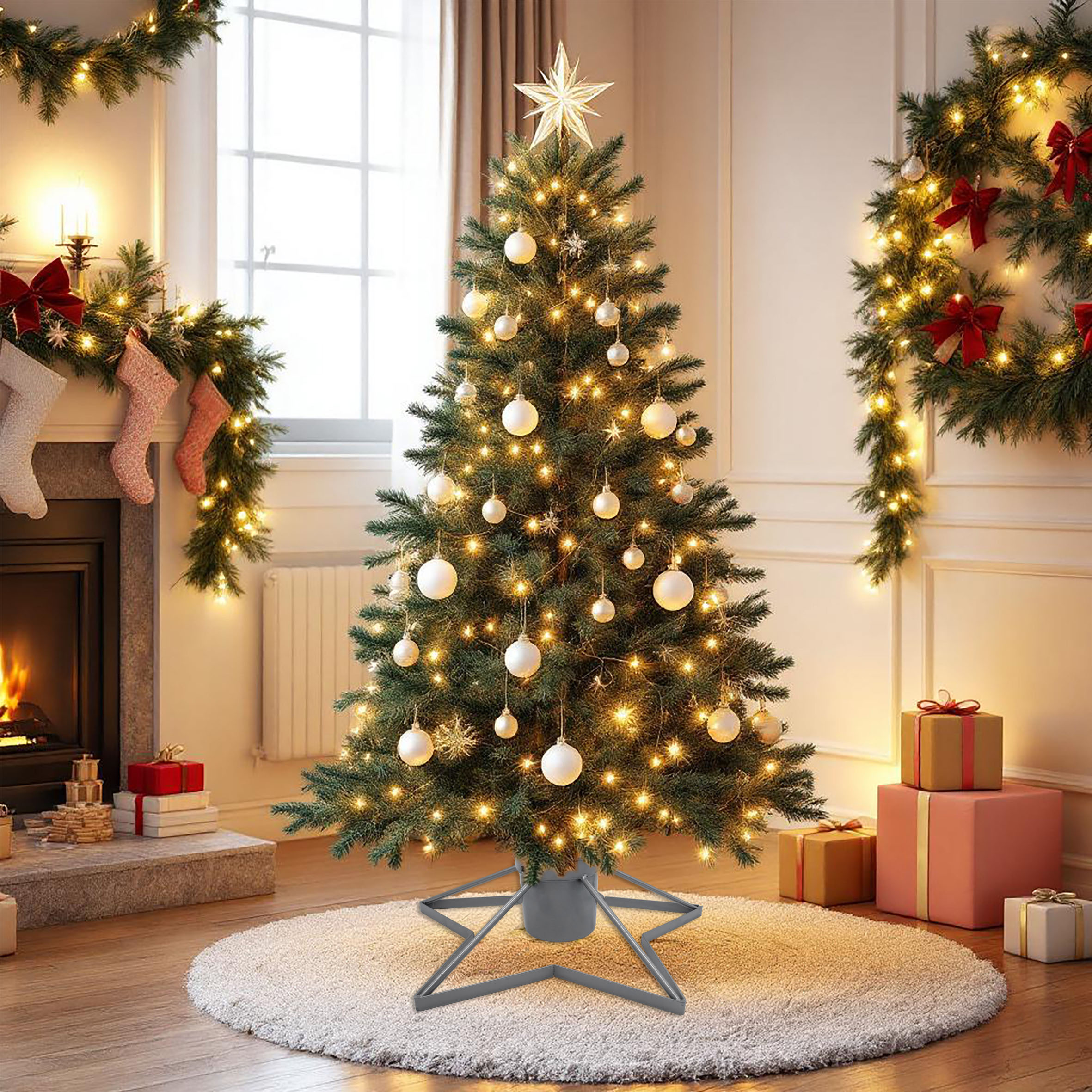 Metall Weihnachtsbaum Ständer in Stern Form - 49cm - Silber