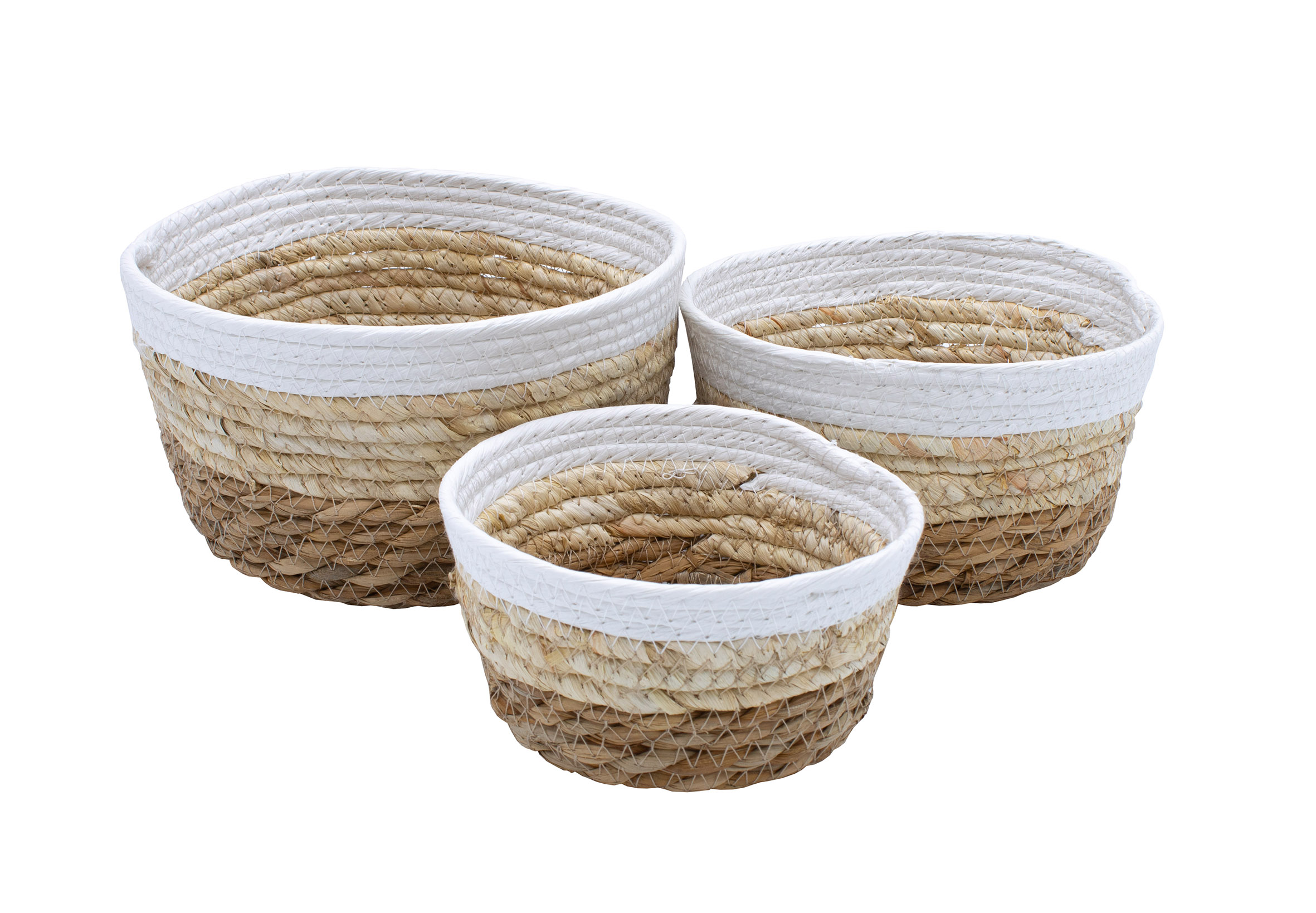 Deko Körbchen rund 3er Set aus Seegras - 21 / 18 / 15 cm