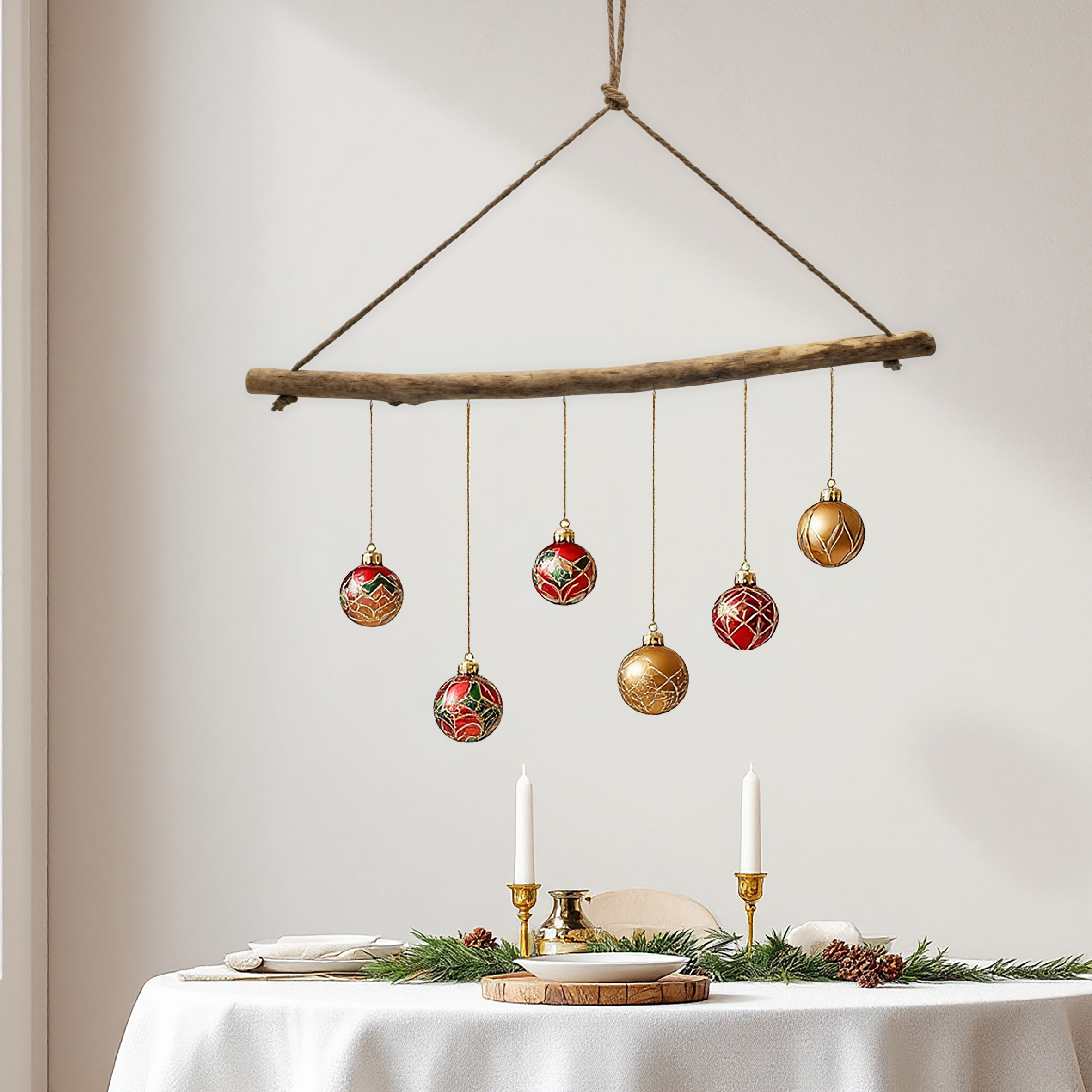 Treibholz Ast zum Hängen mit 6 Haken zum Dekorieren - 83 cm - Holzast Wanddeko Hänger mit Naturkordel