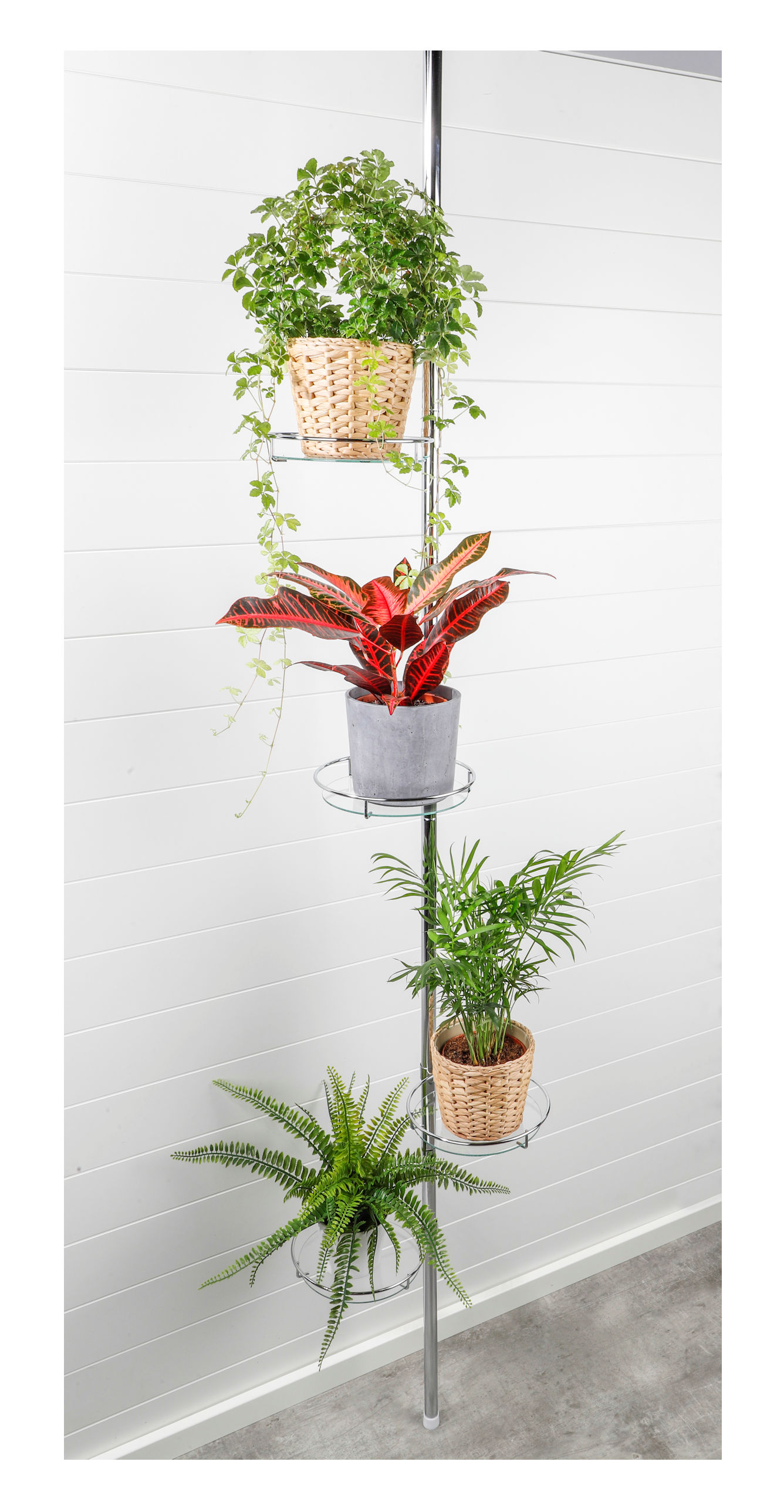 Metall Teleskop Blumenregal silber - 4 Ablagen - ausziehbares Pflanzenregal mit Glas Böden