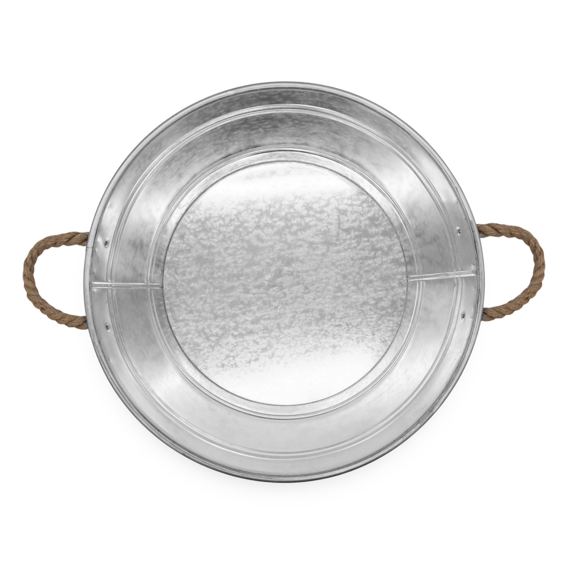 Zinkwanne 25 L mit Griffen aus Jutekordel - 45 x 22 cm - Metall Blumenschale rund silber verzinkt