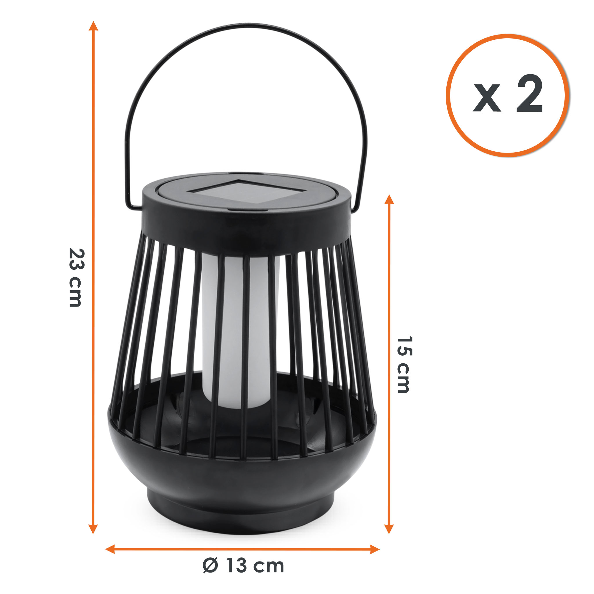 Solar Laterne schwarz 15 x 13 cm mit Flammeneffekt - 2er Set - LED Deko Lampe für Außen zum Hängen oder Stellen