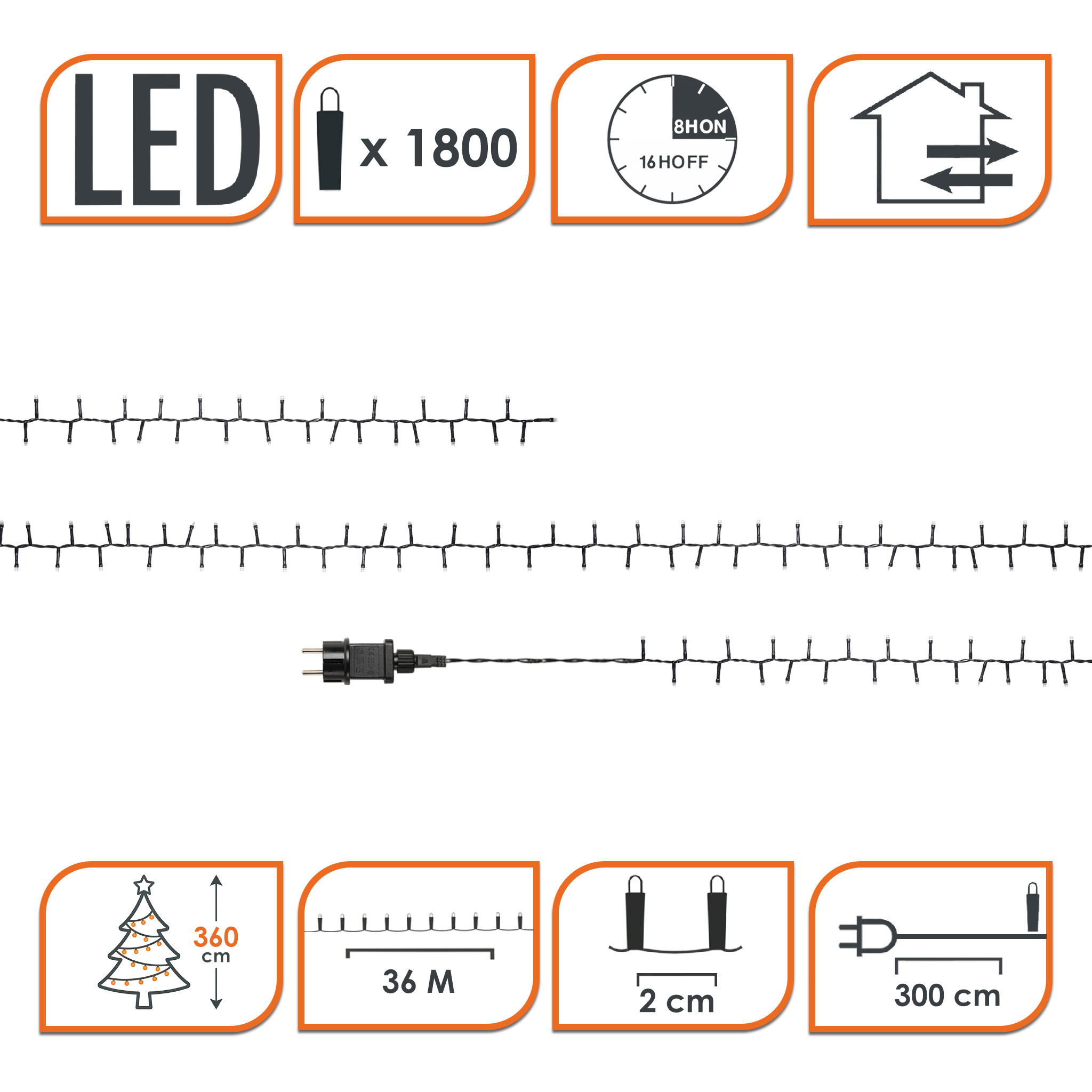 LED Lichterkette extra warm weiß - 36 m / 1800 LED - Weihnachtsbeleuchtung für Außen und Innen