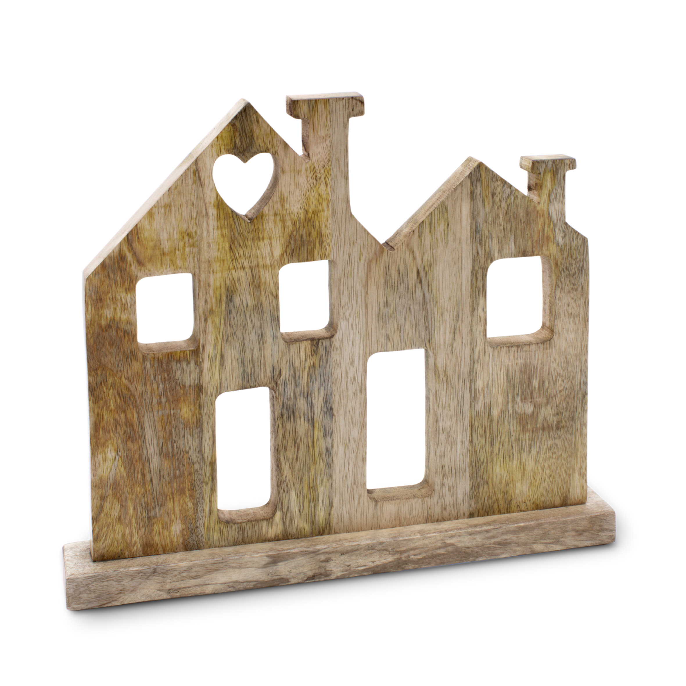 Deko Aufsteller Haus aus Mangoholz - 35 cm - Holz Silhouette auf Fuß zum Aufstellen