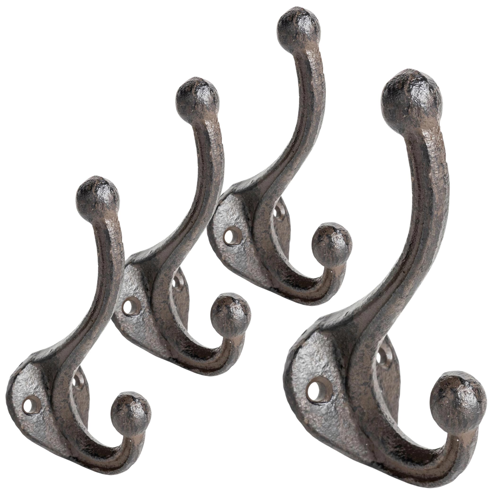 Gusseisen Wand Doppelhaken 11 cm braun - 4er Set - Nostalgie Kleiderhaken in antik Optik