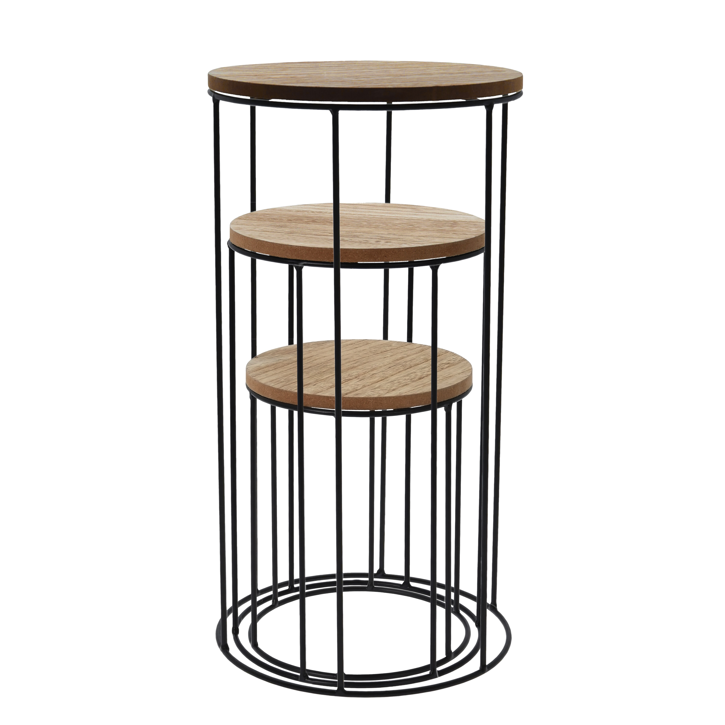 Holz Blumenhocker rund 3er Set - Ø 16 / 18 / 21 cm - Pflanzenständer mit Metall Gestell
