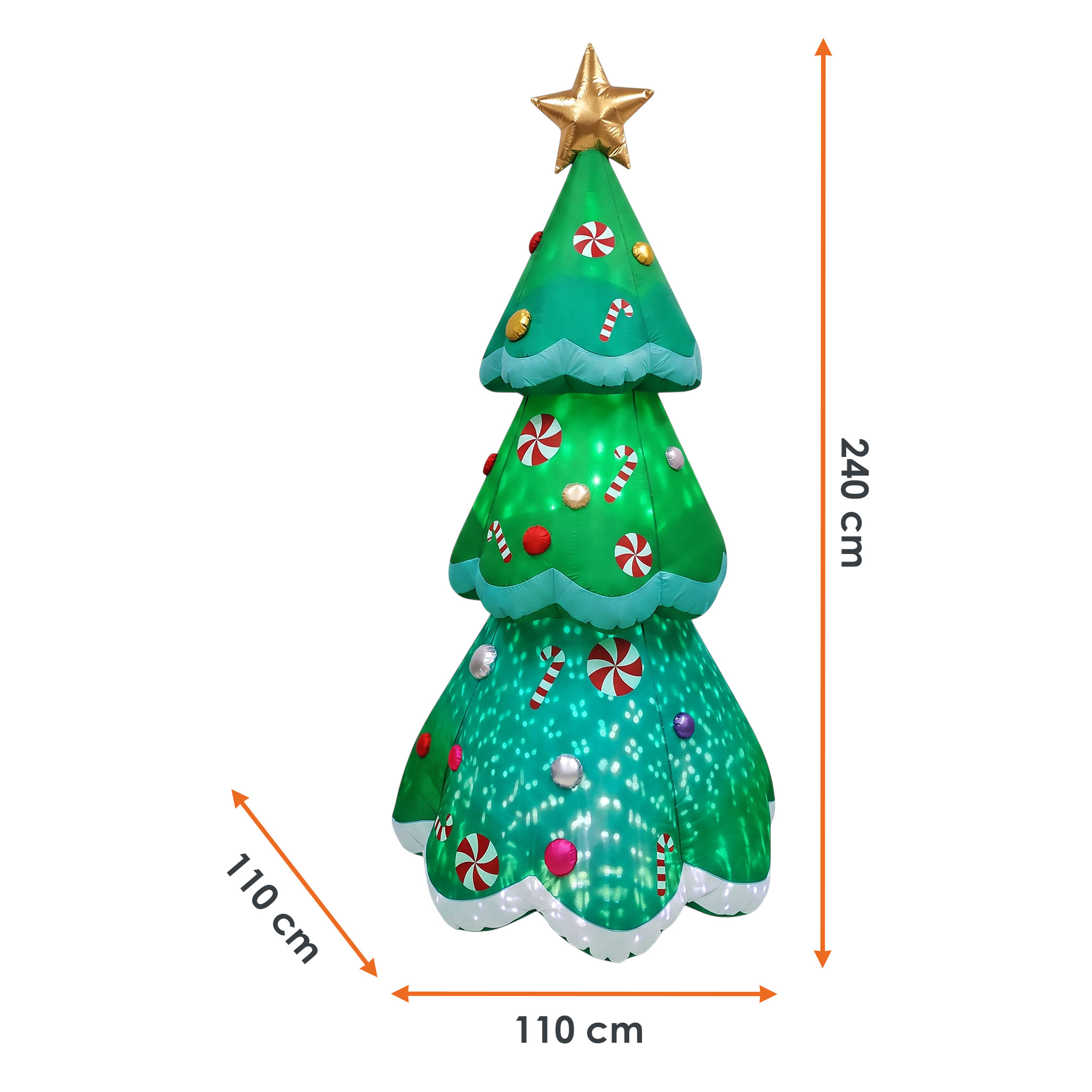 Aufblasbarer XL Weihnachtsbaum mit LED Beleuchtung - 240 x 110 cm - Riesen Tannenbaum selbstaufblasend mit bunten LEDs für Außen und Innen