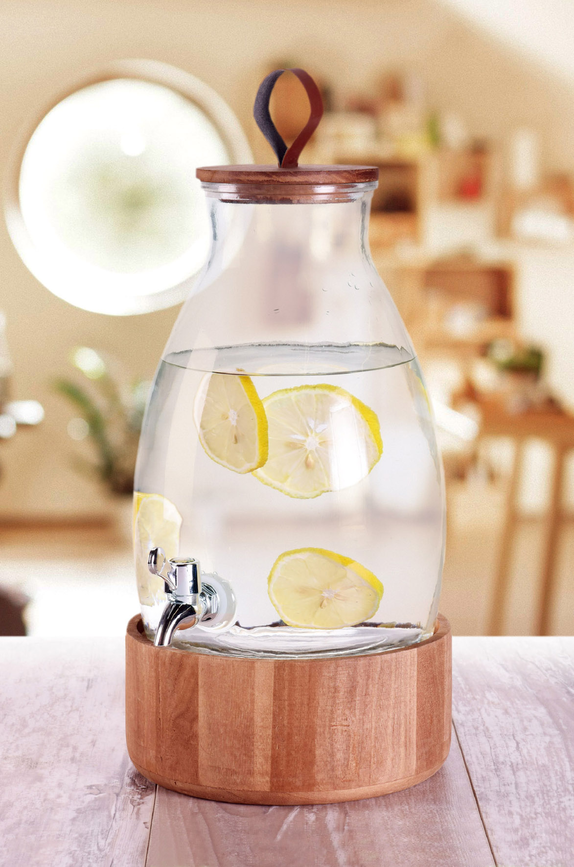 Getränkespender aus Glas mit Holz Ständer - 5,5 Liter