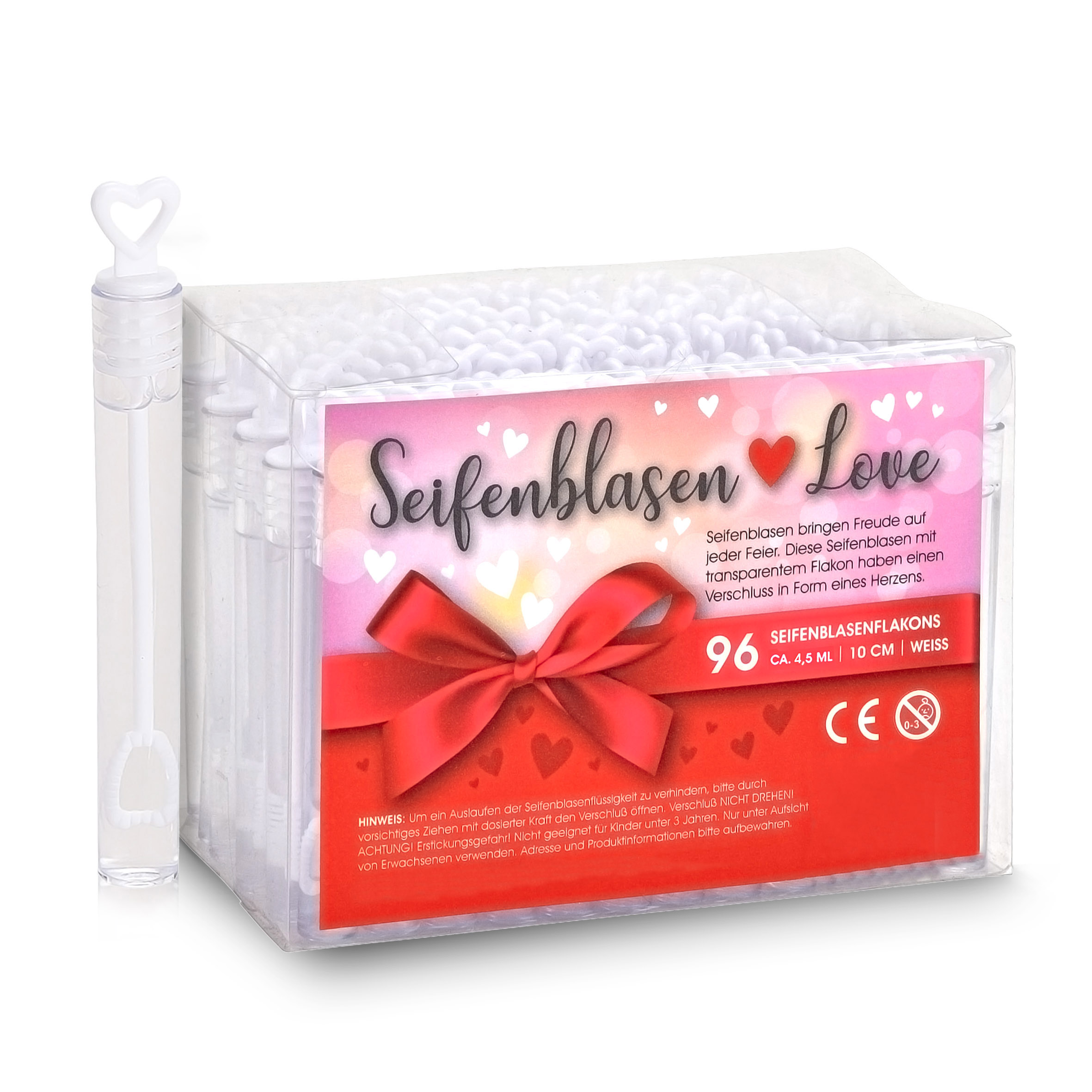 Woma Seifenblasen Hochzeits Set - 96 Stück je 4,5 ml - Seifenblasenflacon mit Herzgriff