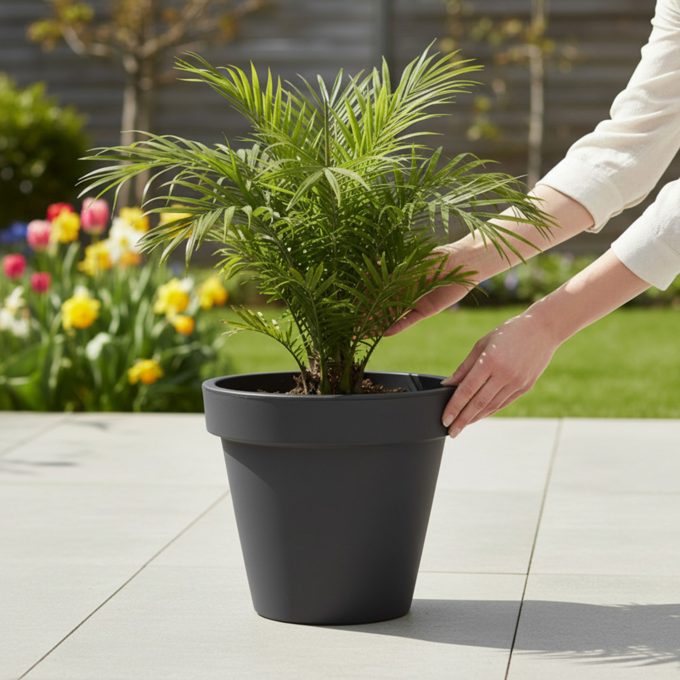 Kunststoff Pflanzkübel M rund Ø 38 cm - anthrazit - Blumenkübel groß für Außen und Innen
