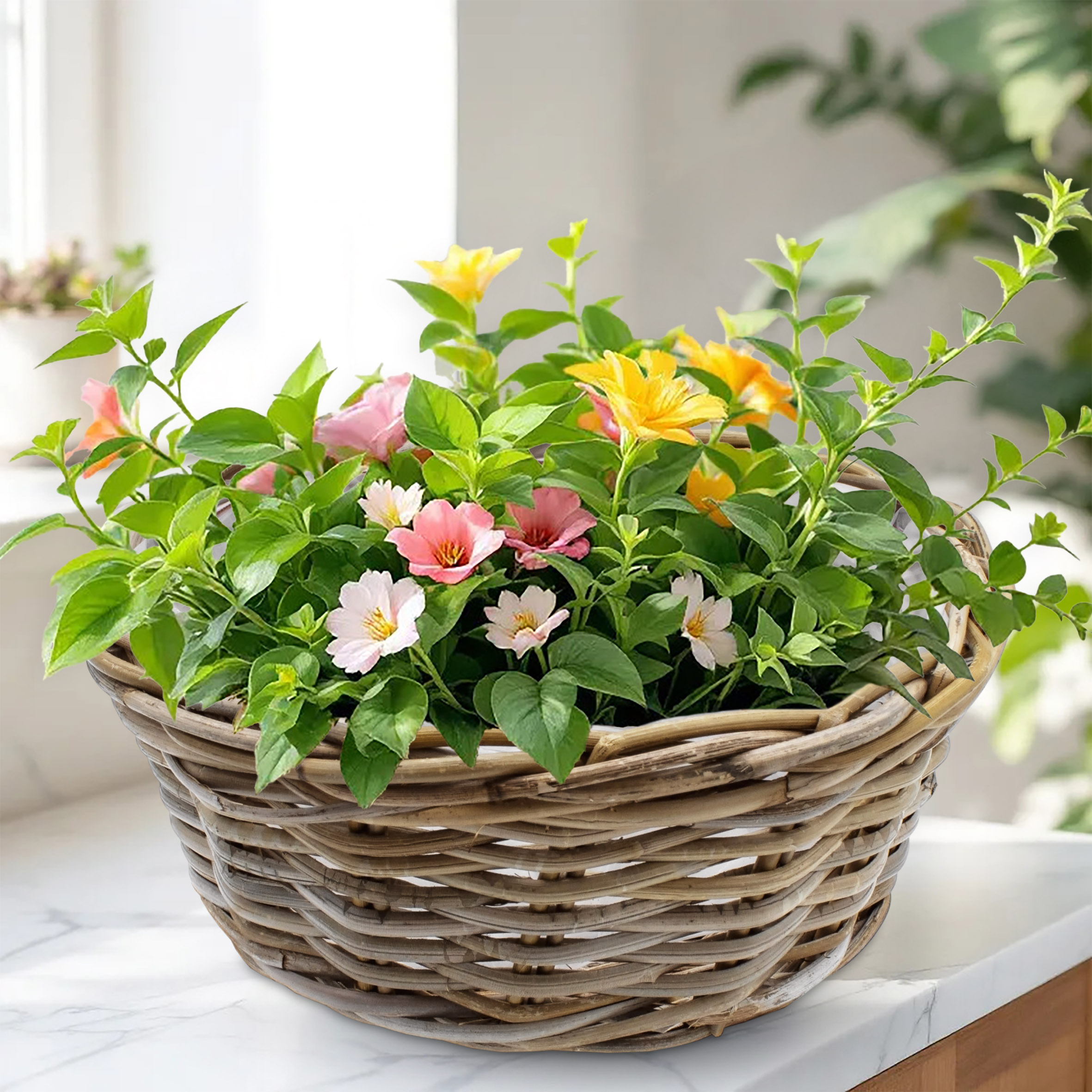 Geflochtener Weide Pflanzkorb natur - 30 cm - Rattan Blumenkorb rund mit Folie