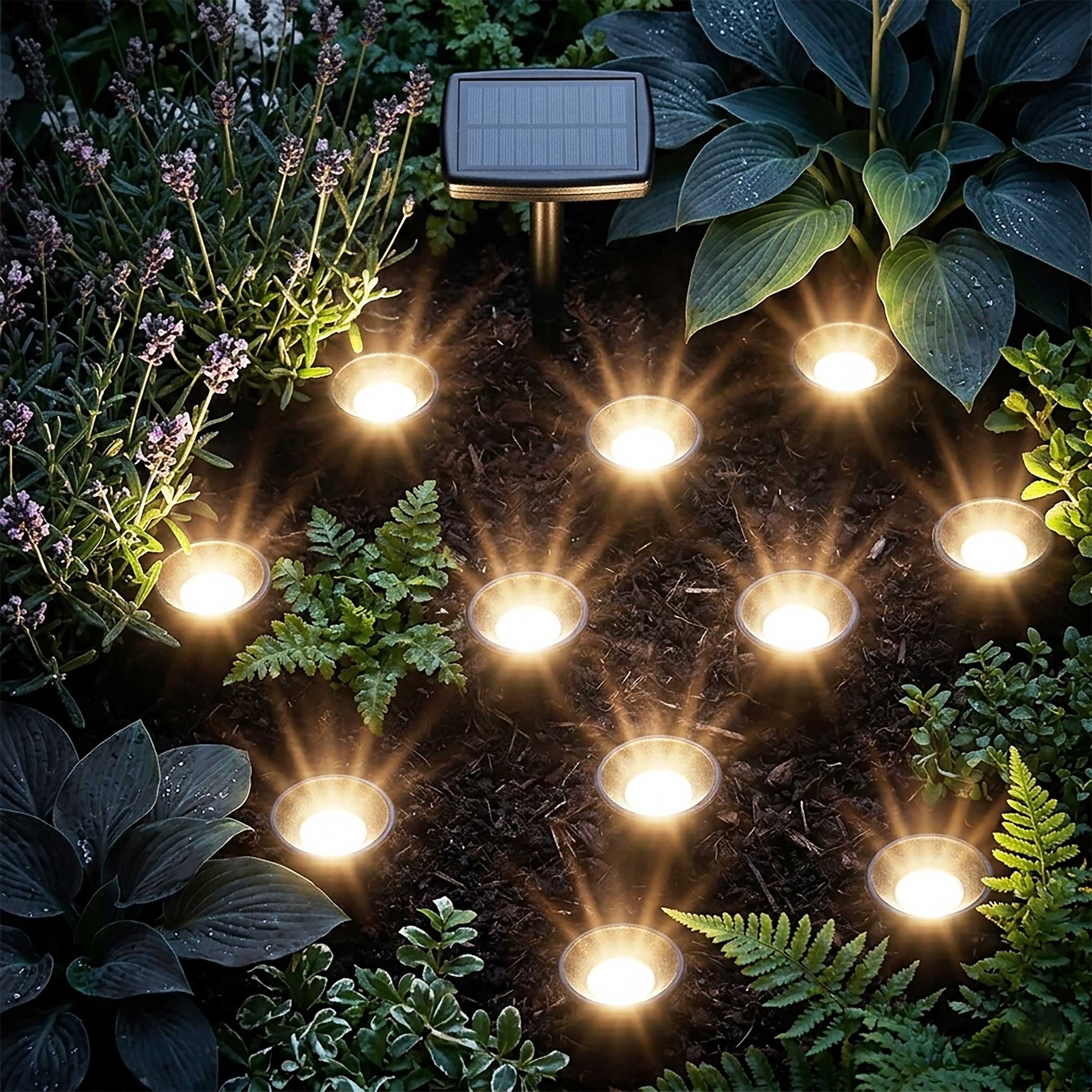 LED Solar Pflanzenstrahler klein - 10er Set - Mini Gartenstrahler warm weiß - Garten Deko Beleuchtung