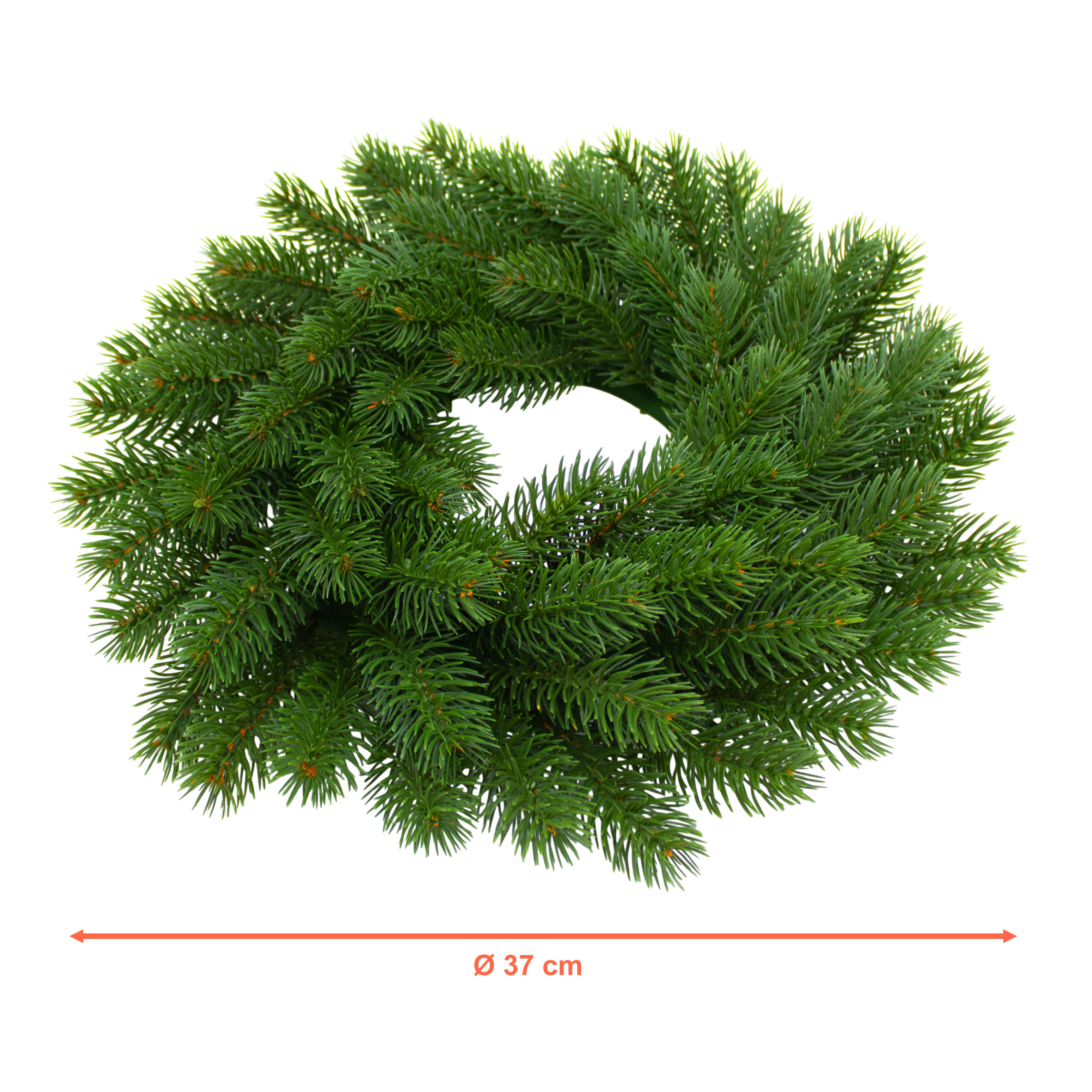 Künstlicher Spritzguss Tannenkranz grün halbgebunden - 37 cm - Weihnachts Türkranz mit naturgetreuen Kunst Tannenspitzen