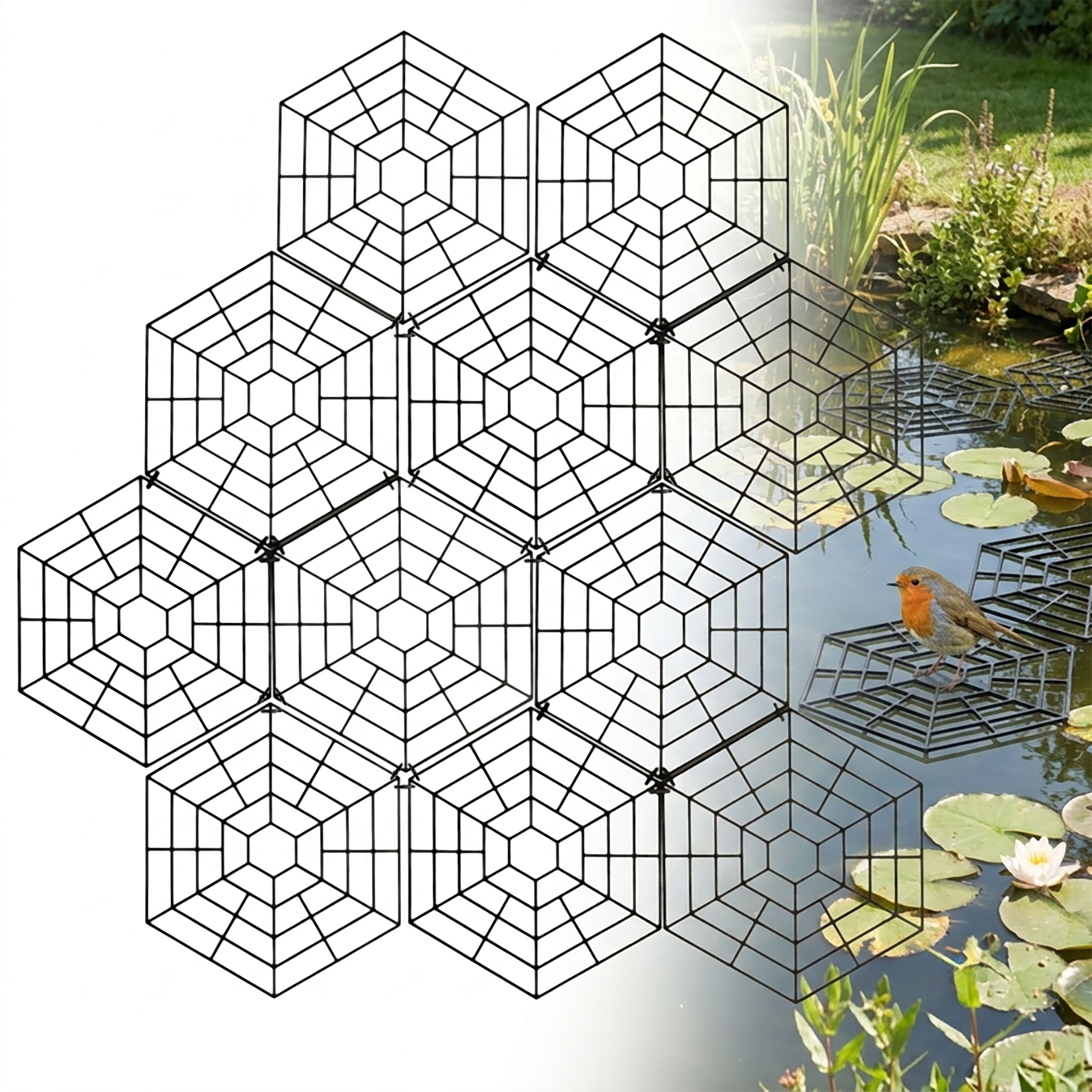Teichschutzgitter schwimmend 31 x 27 cm schwarz - 20 Stück - Schutzgitter für Gartenteiche zur Vogelabwehr