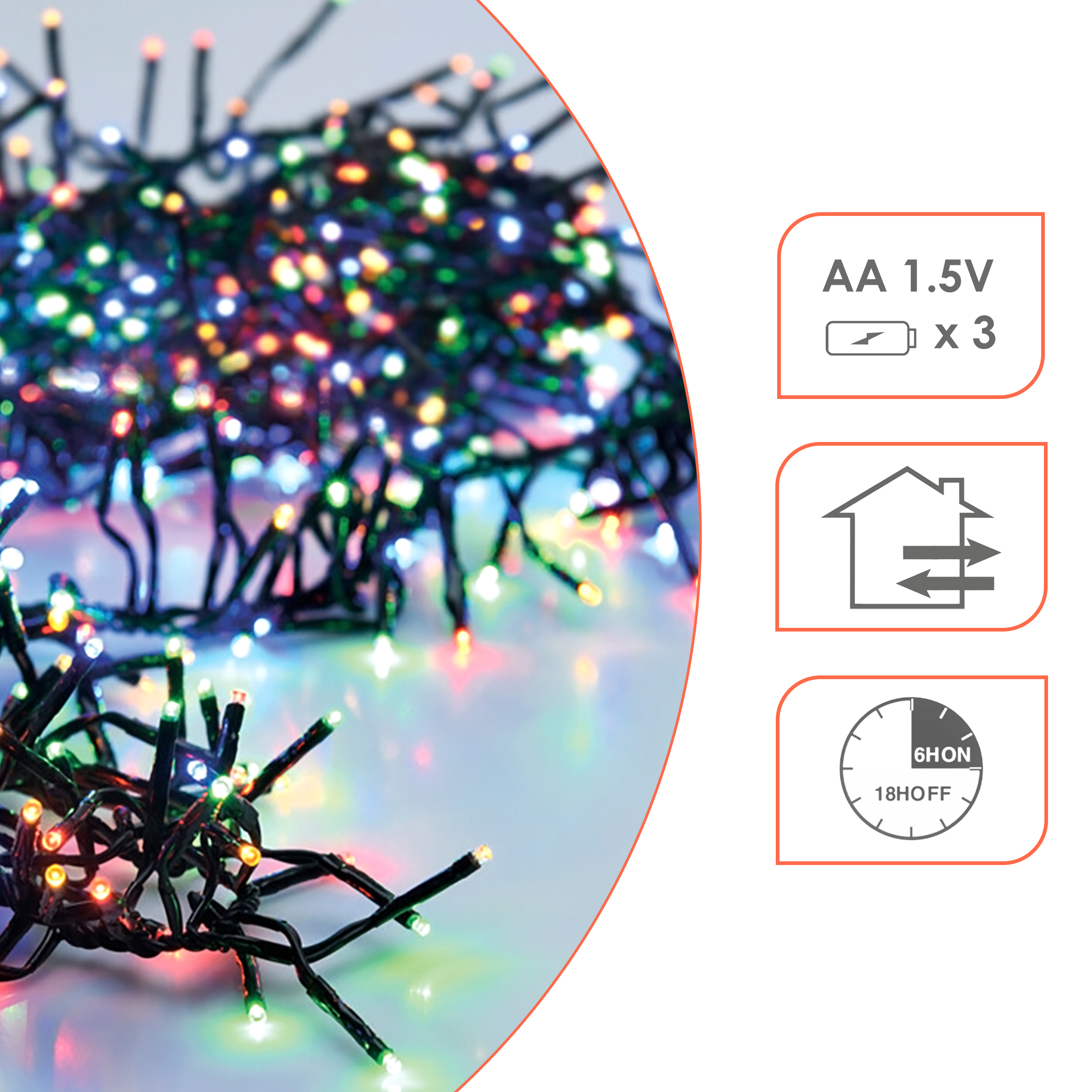 LED Lichterkette bunt mit 8 Leuchtfunktionen - 192 LED - Weihnachts Beleuchtung mit Timer Batterie betrieben