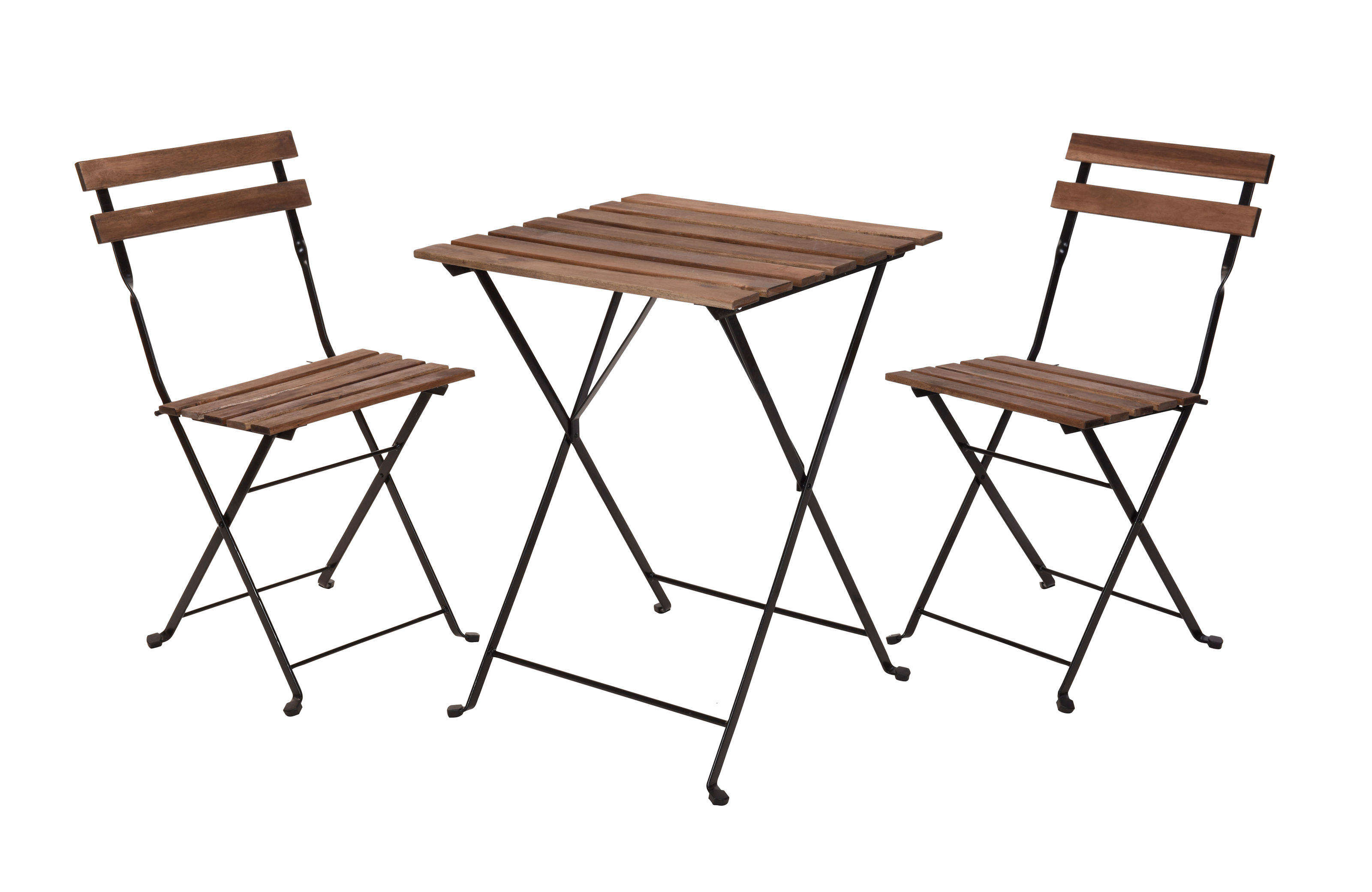 Holz Bistroset - 2 Metall Stühle und Bistrotisch - Sitzgruppe Balkon Möbel Set