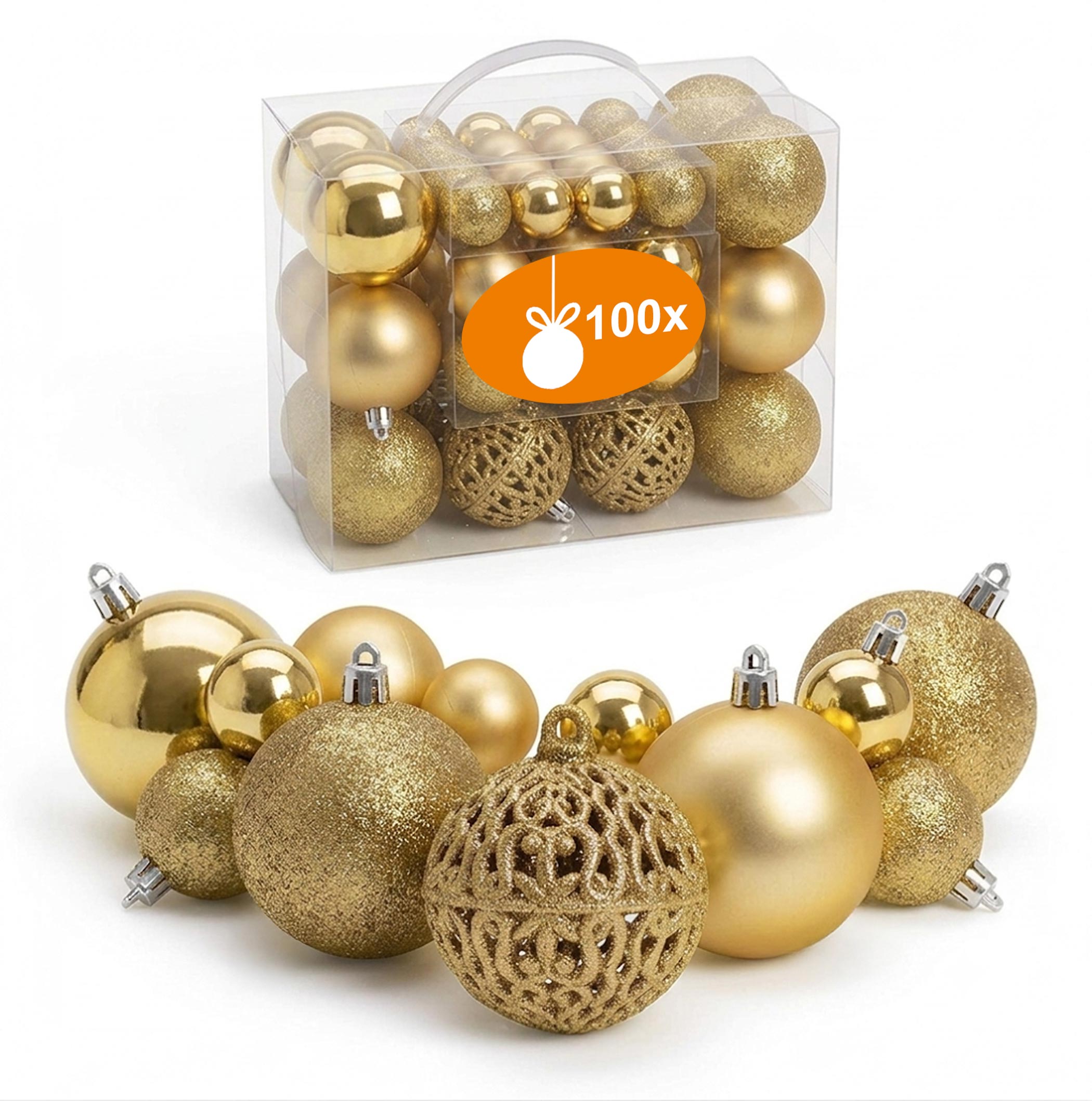 Kunststoff Christbaumkugel Set bruchsicher - gold - Design Weihnachtskugeln inklusive Metall Haken