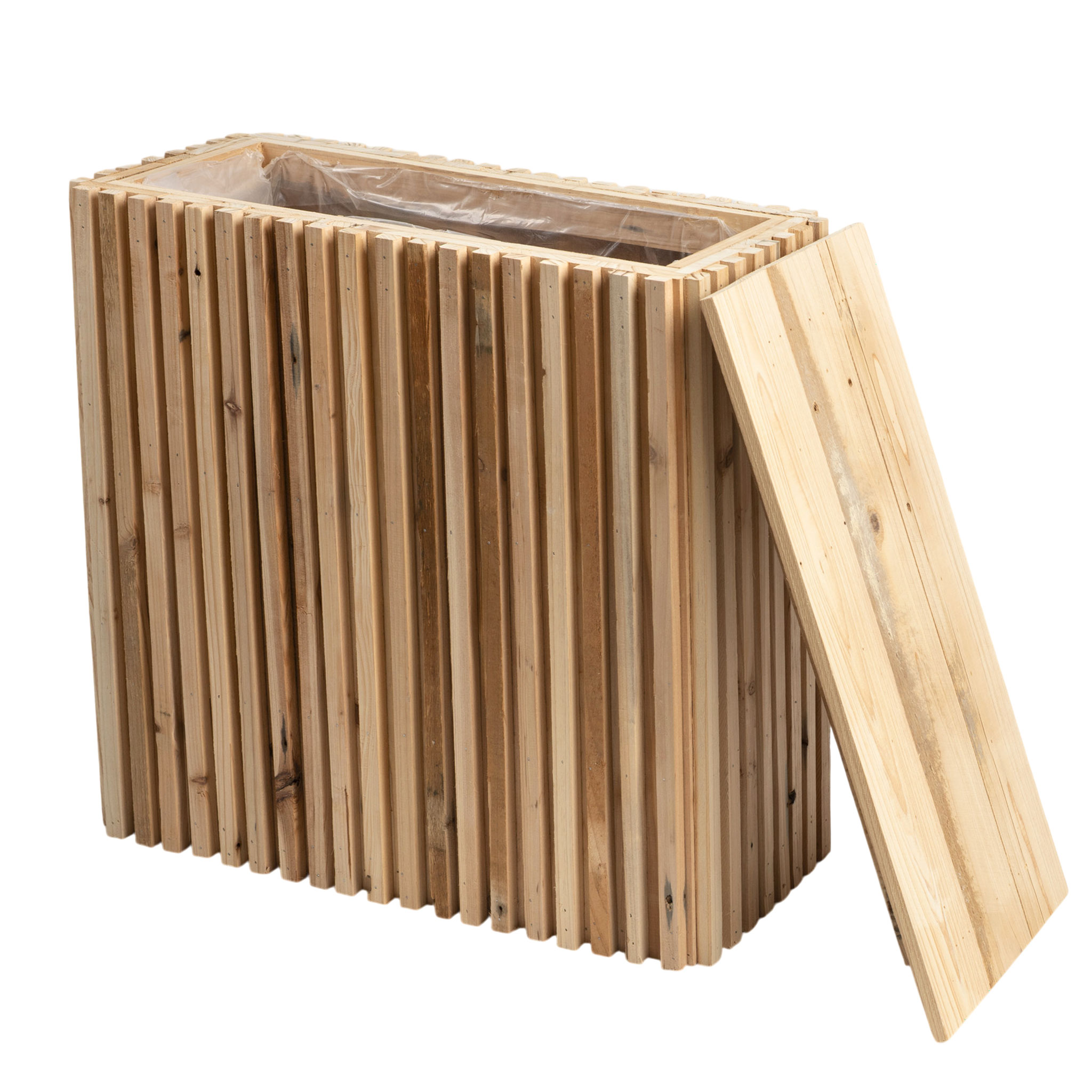 Holz Pflanzkasten Kiefer natur rechteckig mit Folie - 53 x 52 cm - Holz Sockel naturbelassen mit Deckel