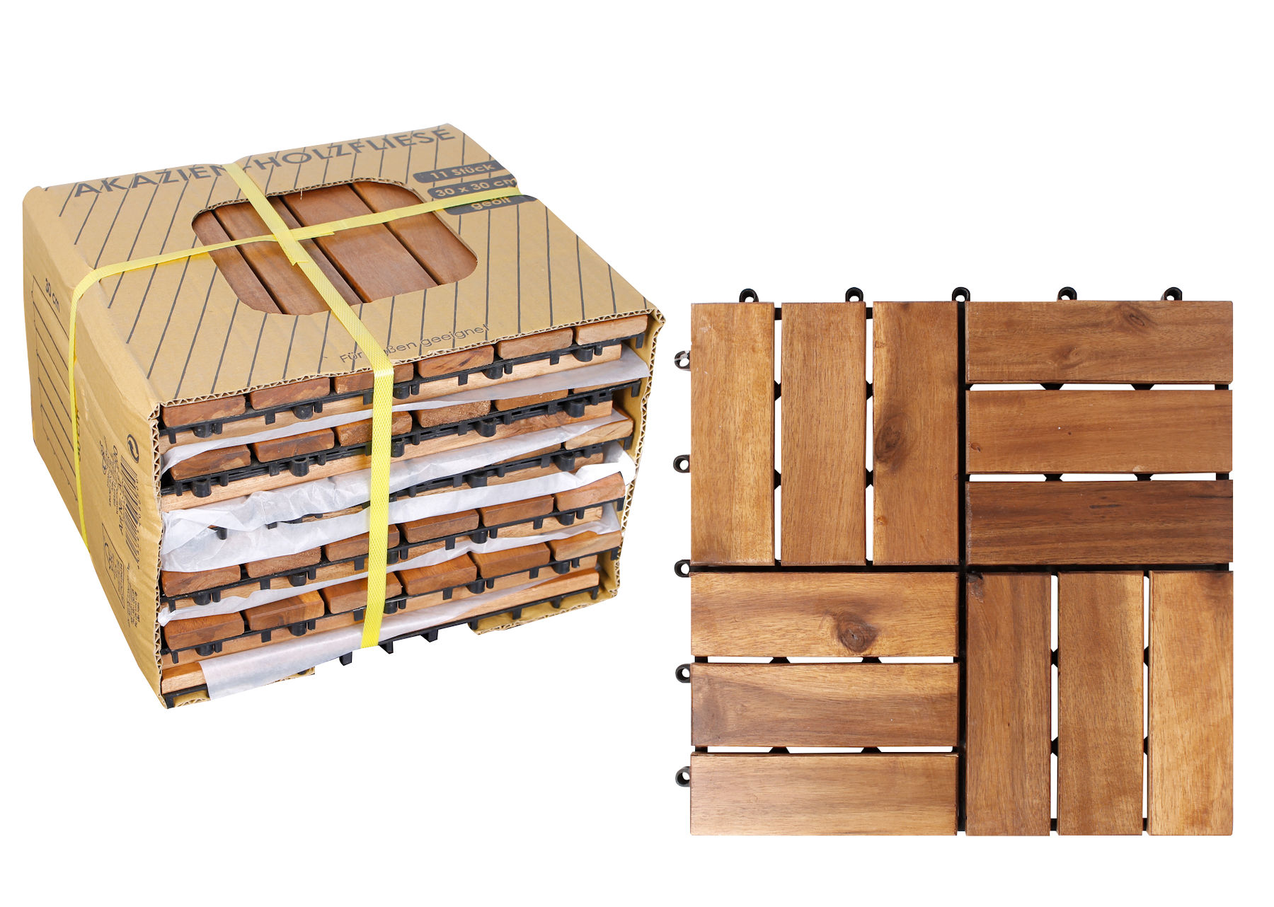 Akazienfliesen 11 Stück mit jeweils 30x30cm - 1m² - Holz Fliesen für Terasse und Balkon
