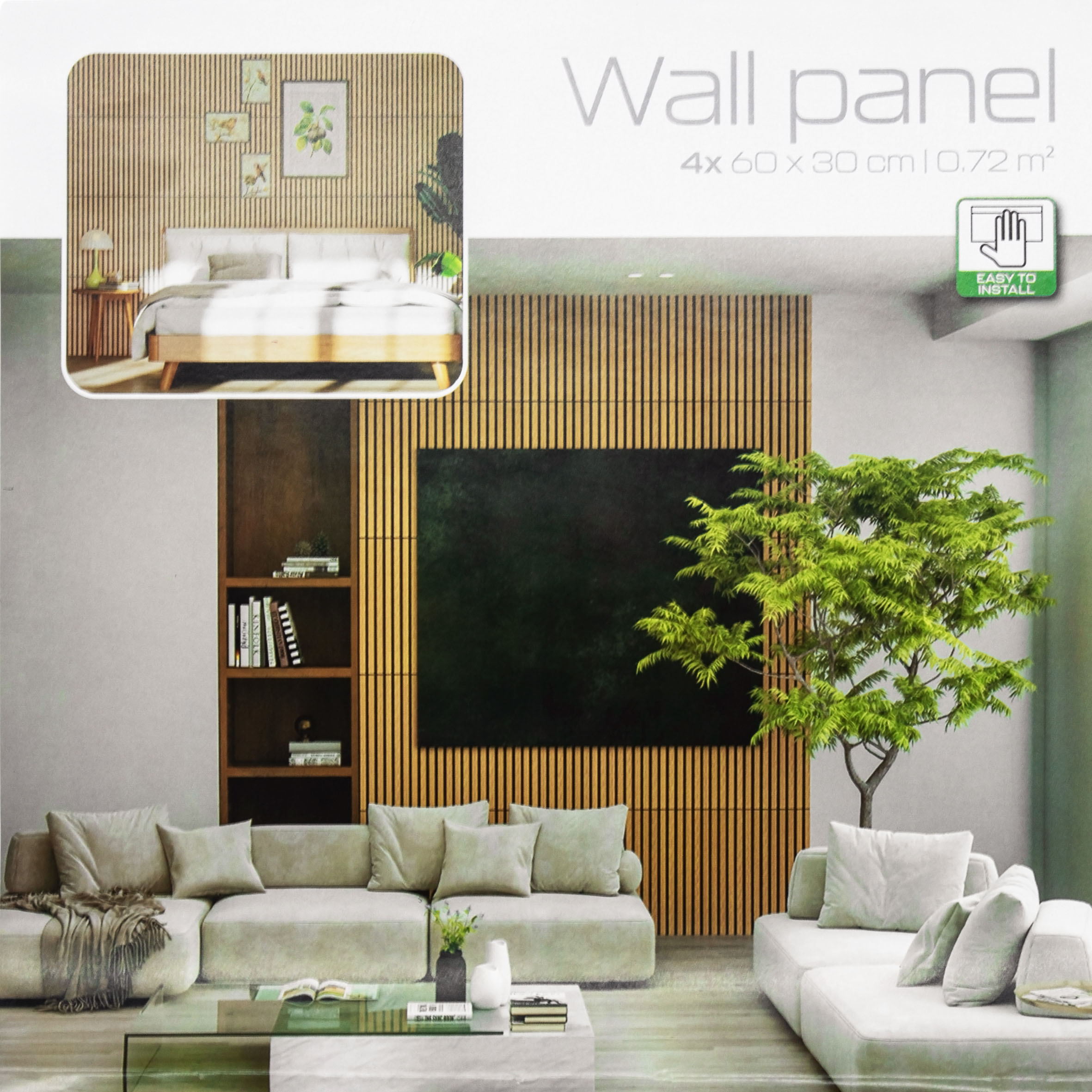Akustikpaneele in Holzoptik 60 x 30 cm als Schallabsorber - 4er Set - Deko Schallschutz Wandvertäfelung für 0,72m²