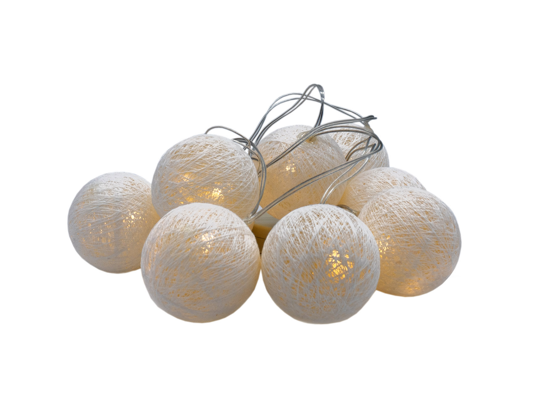 LED Lichterkette mit 10 Raphia Kugeln - Farbe wählbar