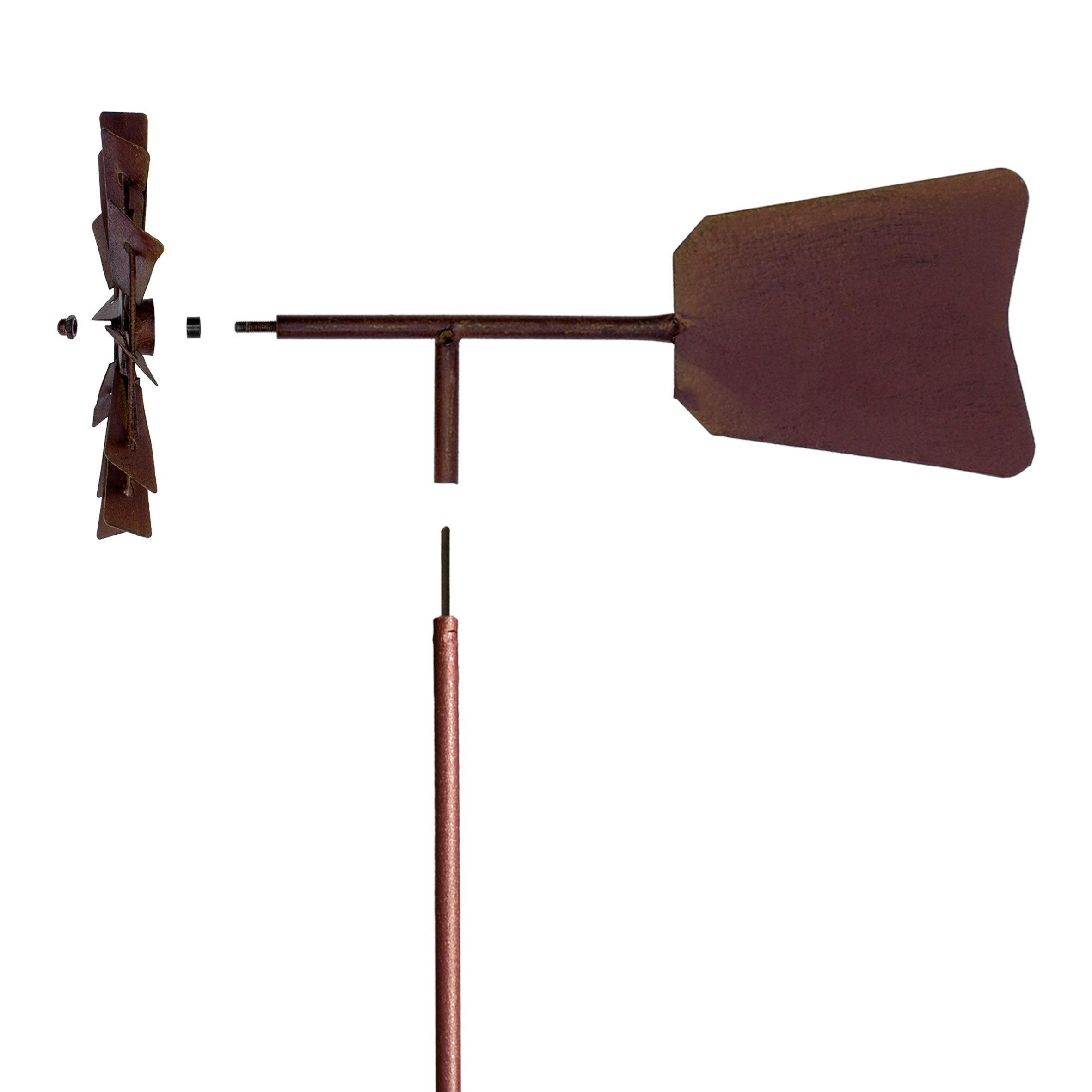 Metall Rost Windmühle mit Windfahne - 120 x 17 cm - Deko Gartenstecker Windrad