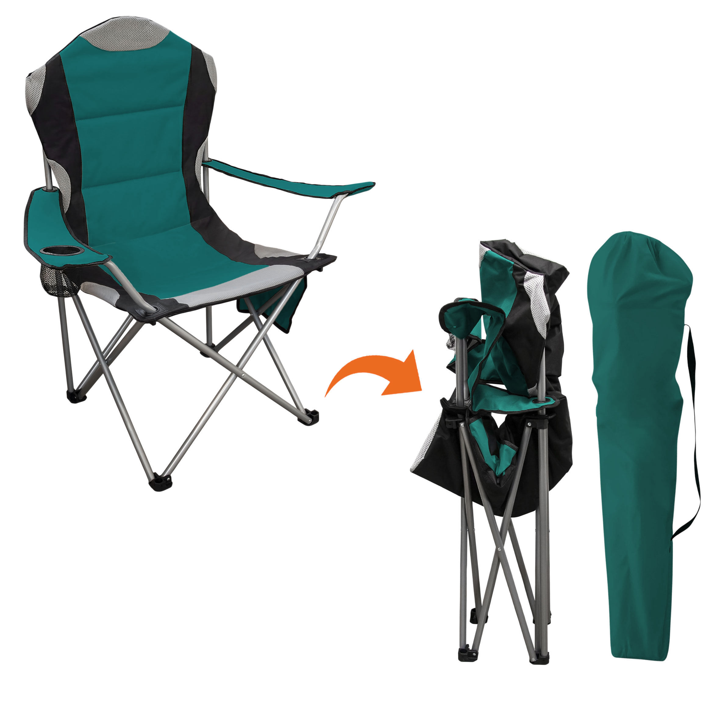 Camping Sitzgruppe 3-teilig mit Aluminium Klapptisch und Tragetasche - grün - Garten Tischgruppe mit 2 Campingstühlen bis 150kg
