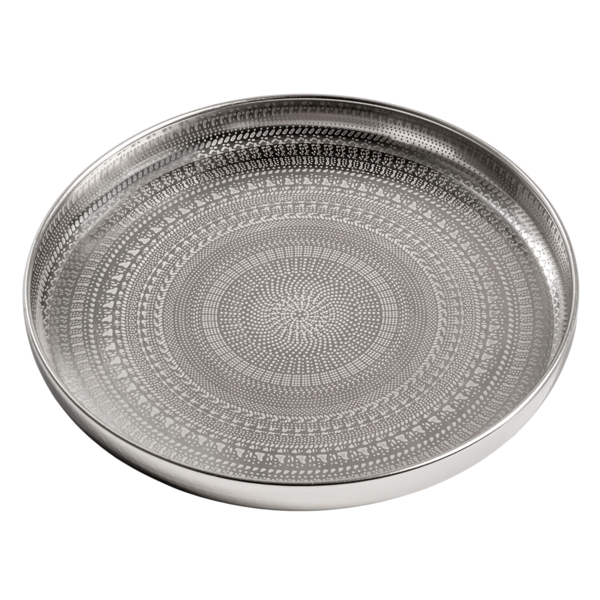 Metall Kerzentablett silber rund im Orient Design - 34 cm - Deko Silbertablett glänzend mit erhöhtem Rand