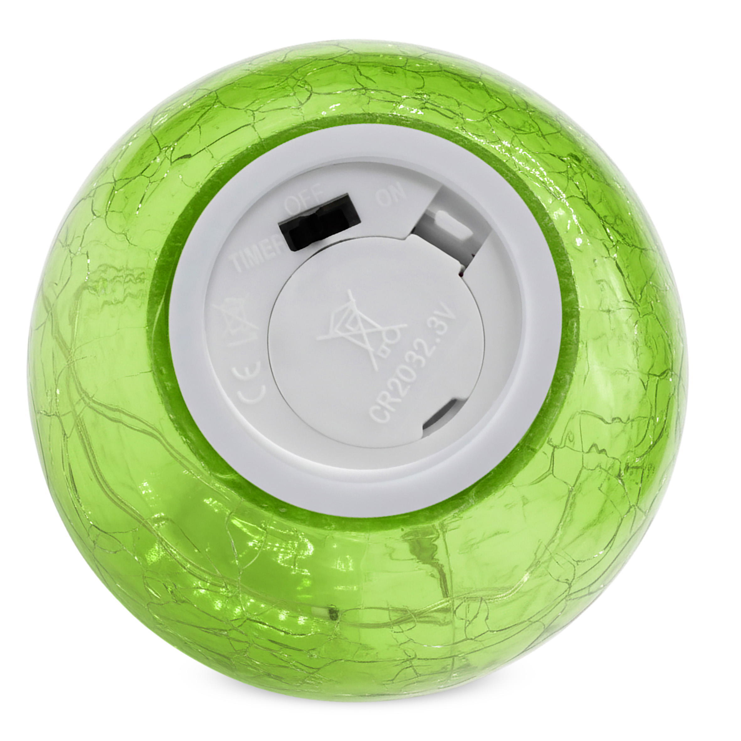 Mini Crackle Glas Apfel 7 cm mit 5 LED batteriebetrieben mit Timer - grün - Deko Frucht in Bruchglas Optik warm weiß beleuchtet
