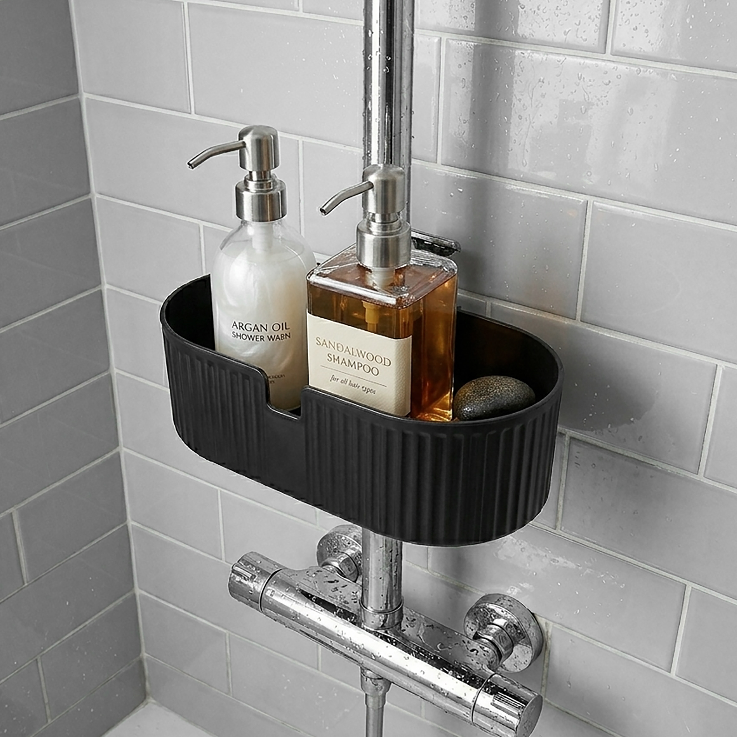 Duschablage ohne Bohren schwarz - 24 x 13 cm - Bad Organizer für Duschstange aus Kunststoff