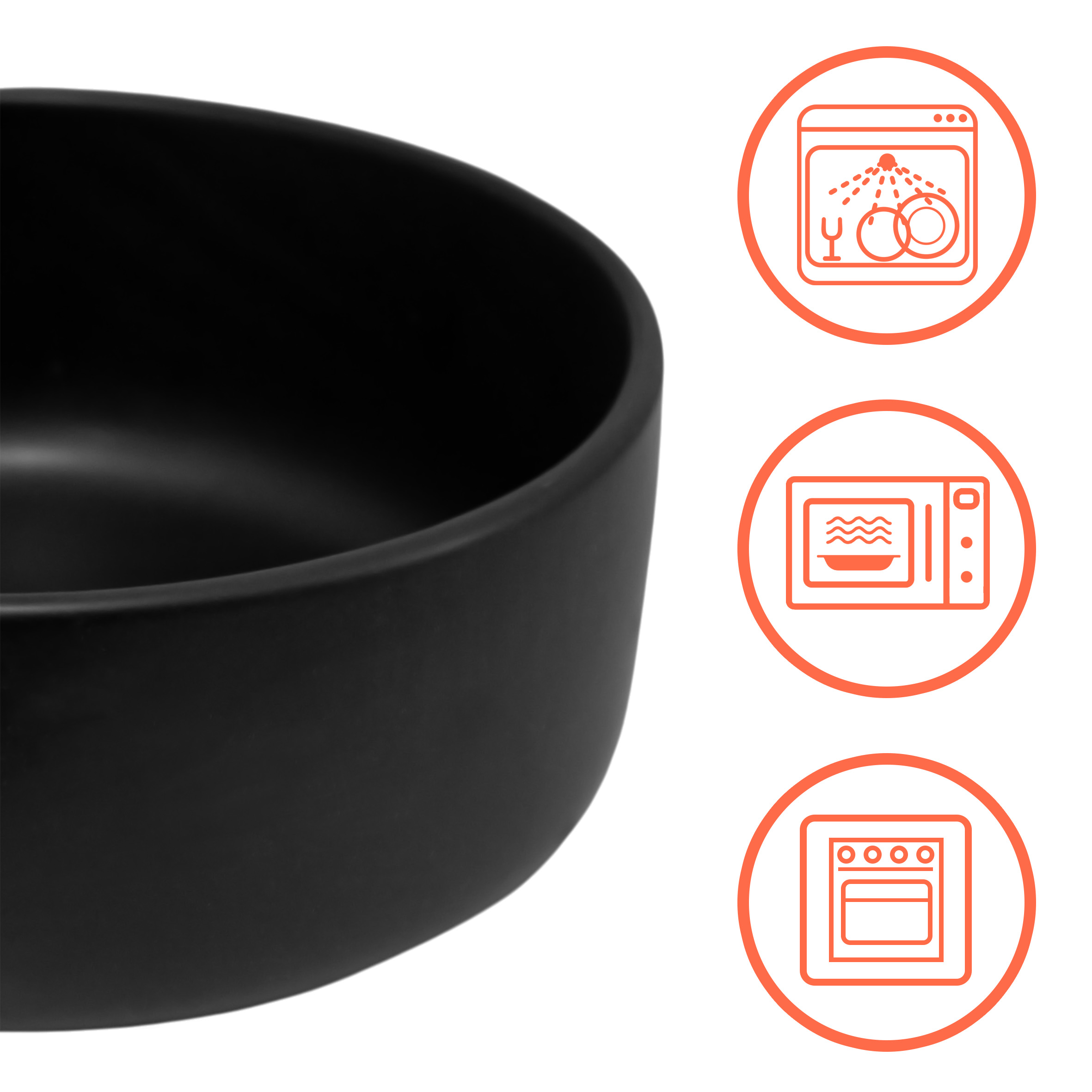 Feinkeramik Salatschale 500 ml schwarz matt - 6er Set - Porzellan Müslischale 15 x 6 cm
