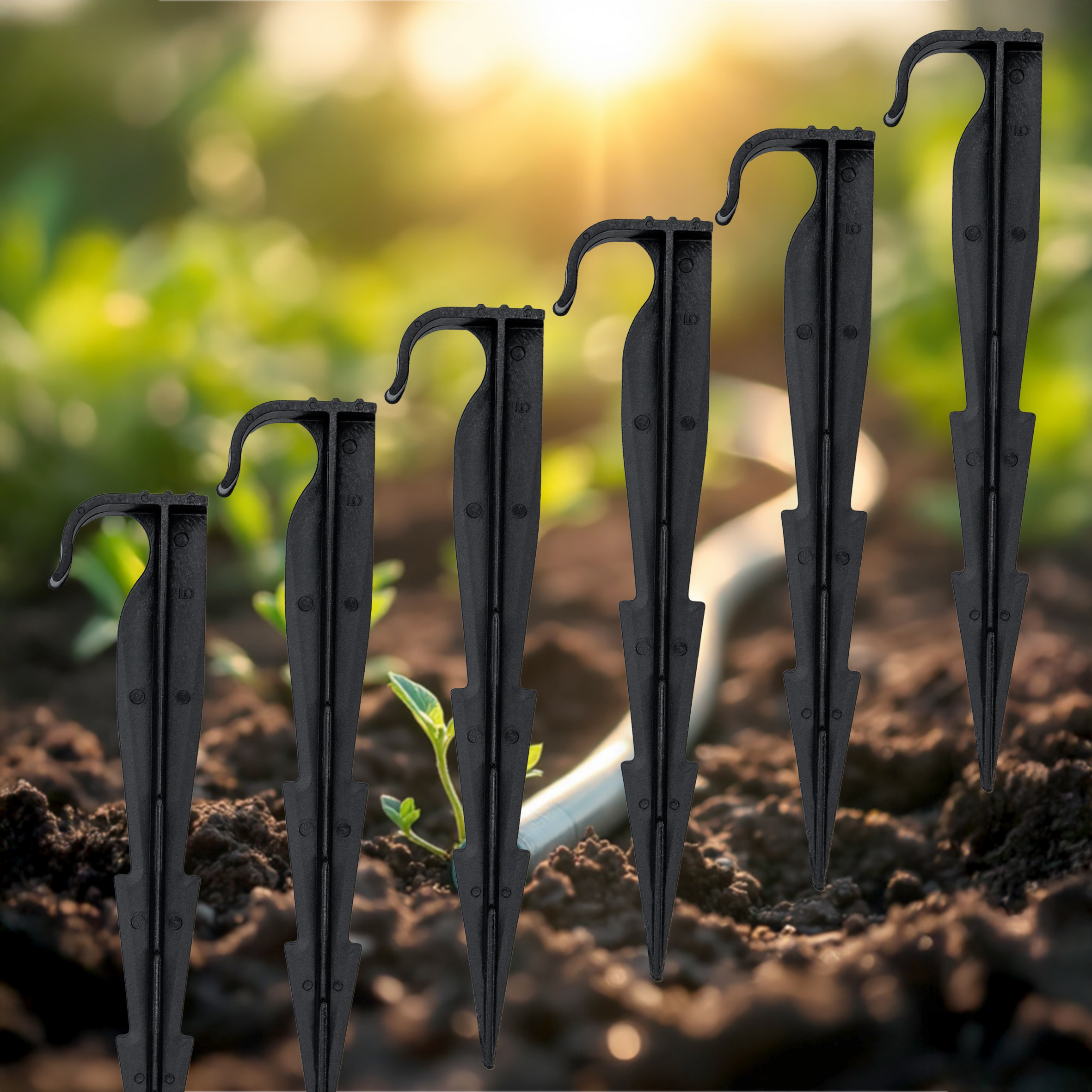 Gartenschlauch Bodenanker schwarz 16 cm - 100 Stück - Erdspieß für Sprinkler und Bewässerungsschläuche