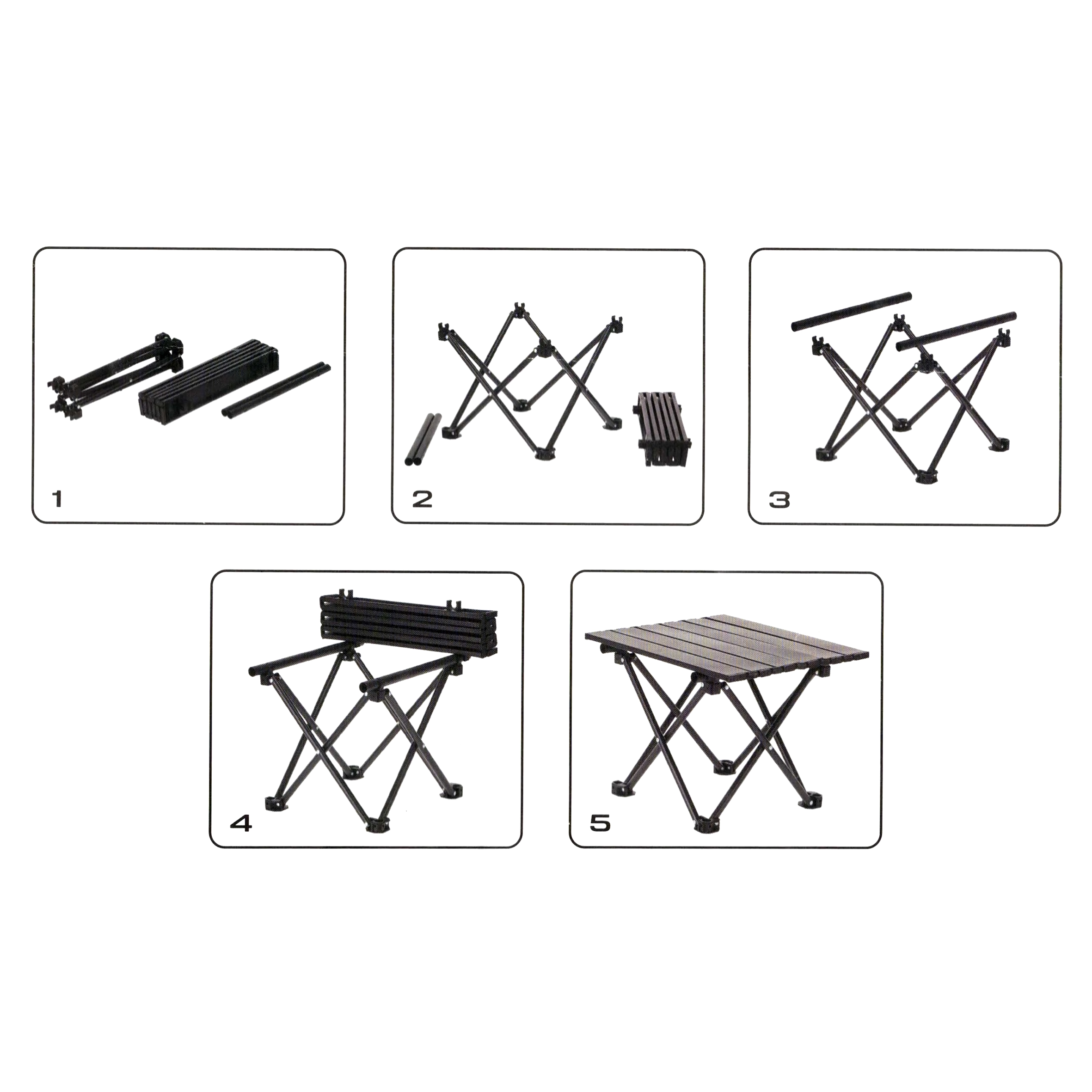 Camping Klapptisch schwarz mit Tragetasche - 40 x 35 cm - Universal Gartentisch mit einrollbarer Tischplatte