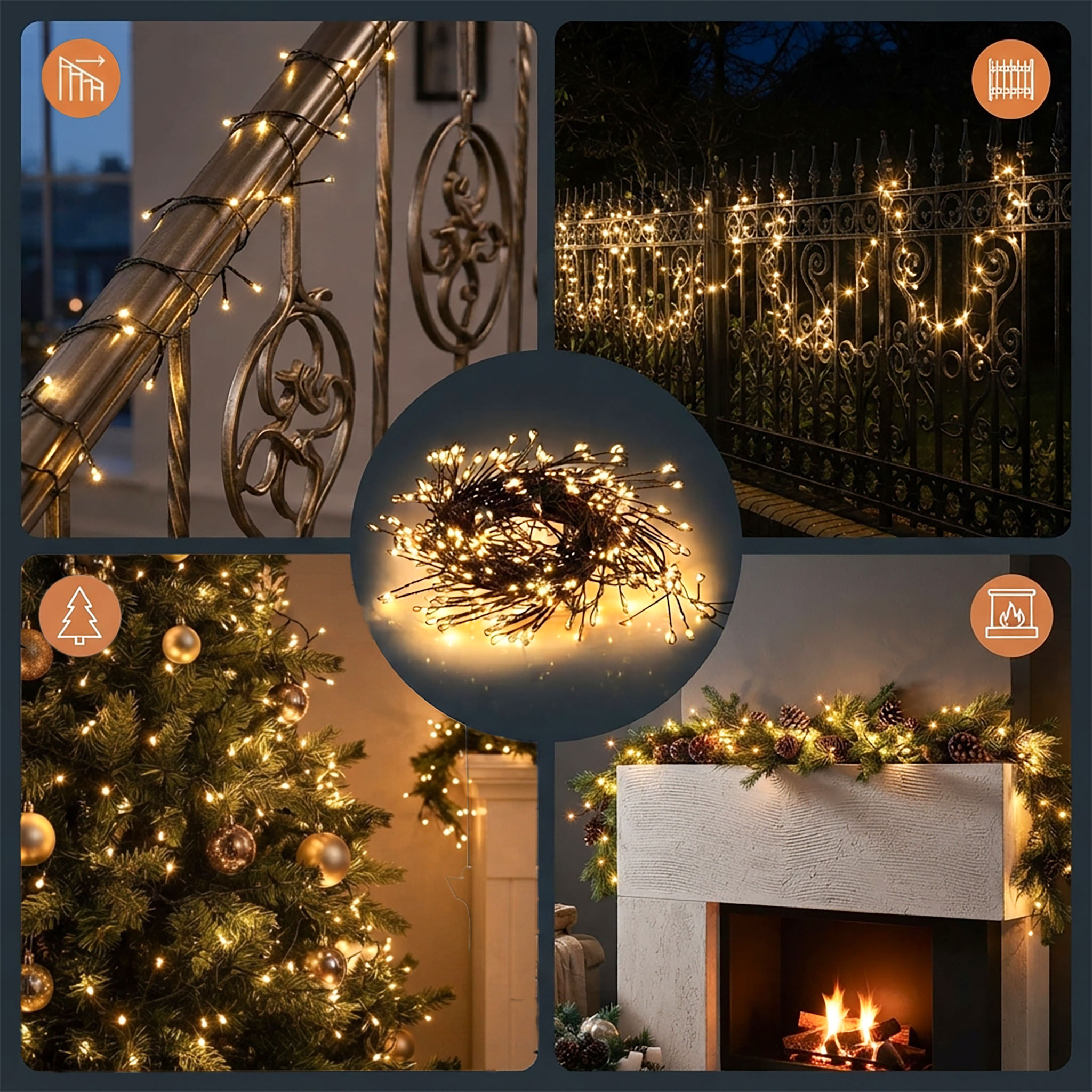 Draht Lichterkette warm weiß mit Timer und 8 Funktionen - 480 LED - Leuchtdraht schwarz 6 m für Außen und Innen mit Netzstecker