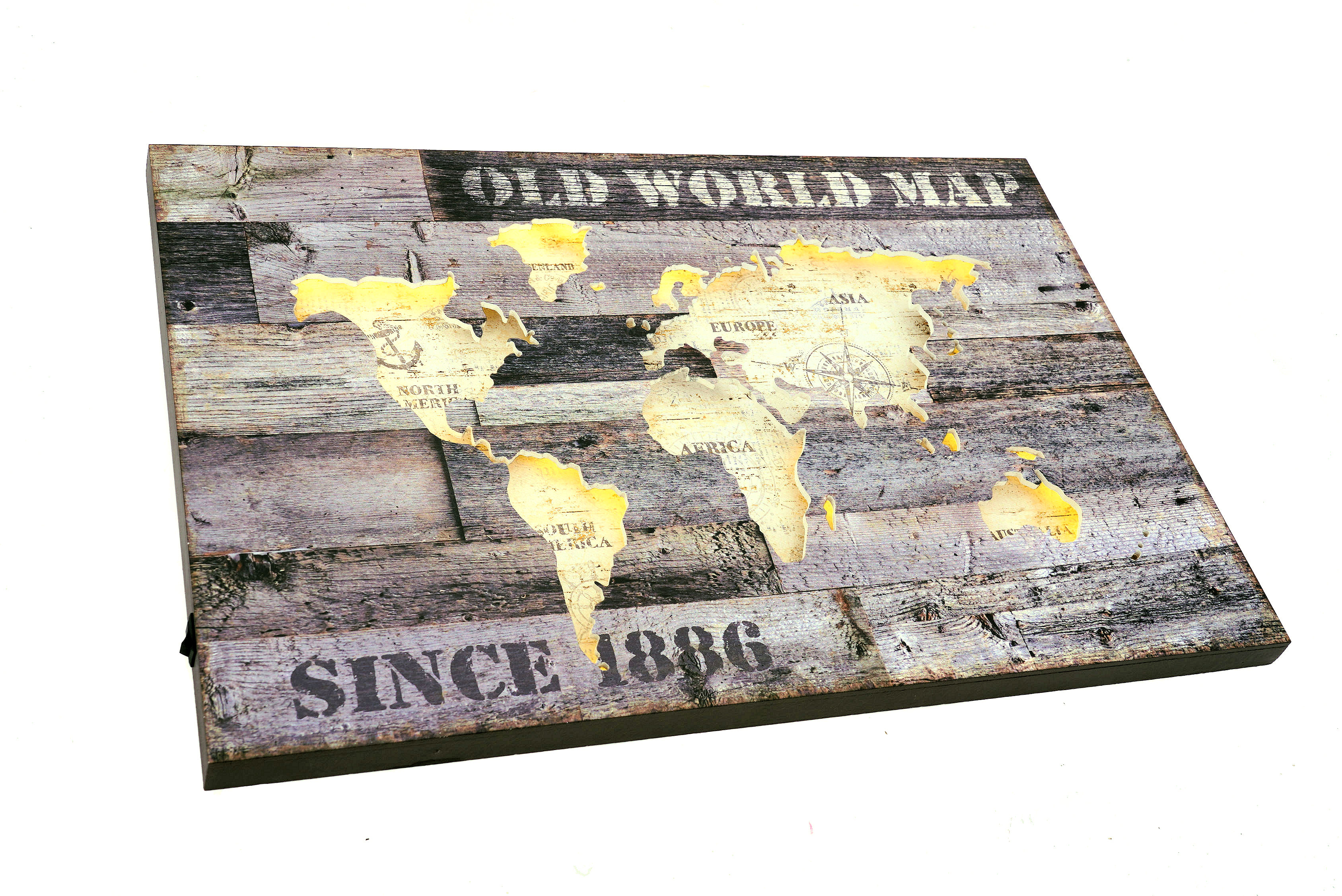 LED Wandbild WORLD - 3D Weltkarte - Leuchtbild Landkarte beleuchtet ca. 60 x 40 cm