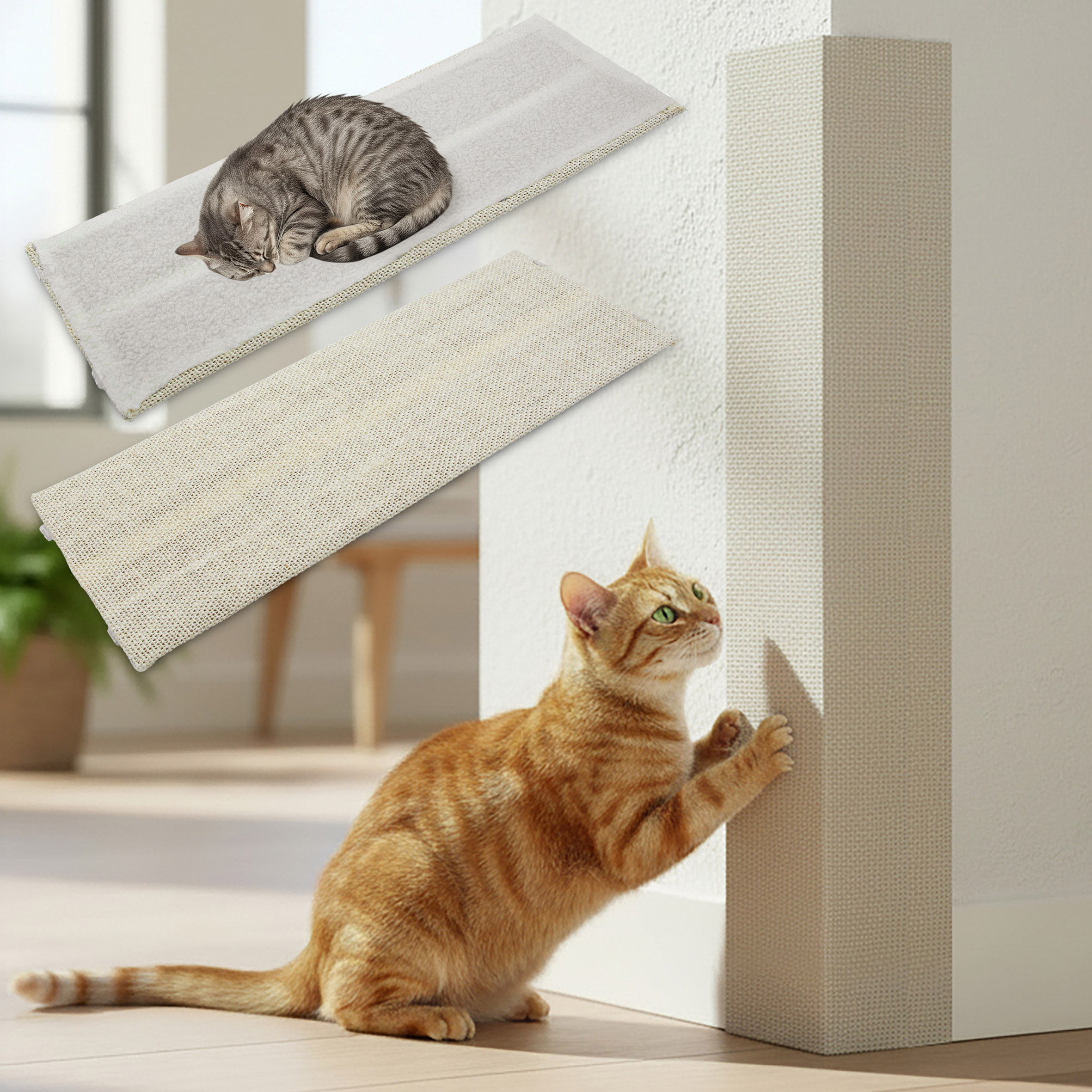 Katzen Kratzbrett mit 2 verschiedenen Seiten - 50 cm oder 80 cm / 1er oder 2er Pack - Sisal und Plüsch Kratzecke zum Legen oder Hängen