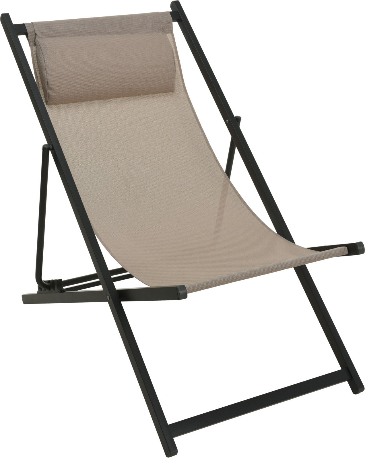 Metall Liegestuhl mit Kopfkissen - 100 cm / grau-beige - Klappbarer Garten Stuhl