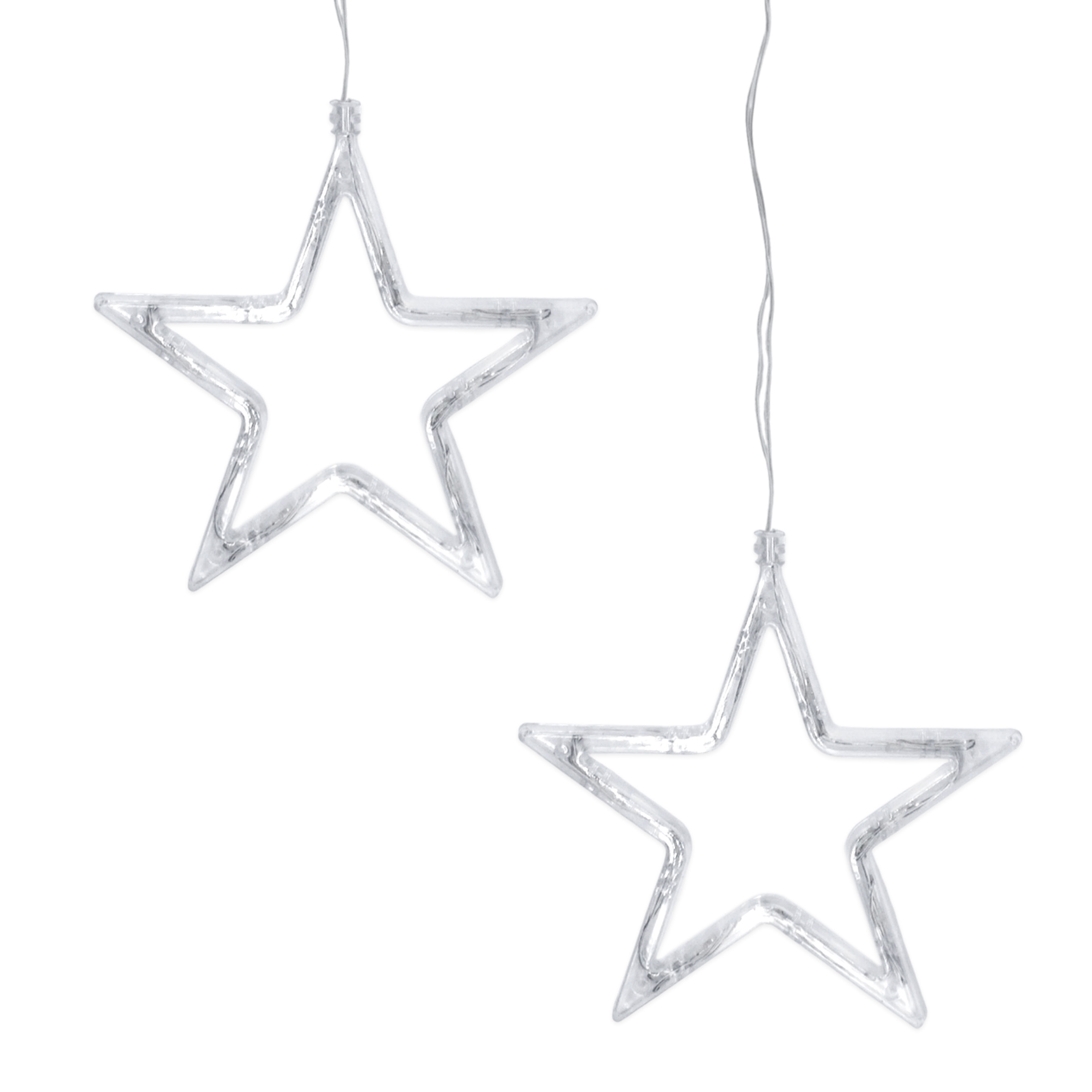 LED Leuchtstern transparent mit Saugnapf zum Hängen - 2er Set - Stern Silhouette warm weiß beleuchtet batteriebetrieben