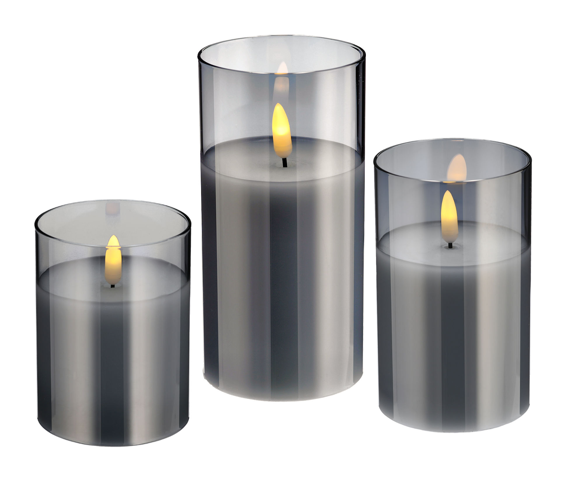 LED Echtwachs Kerze mit Timer im Glas - 3er Set