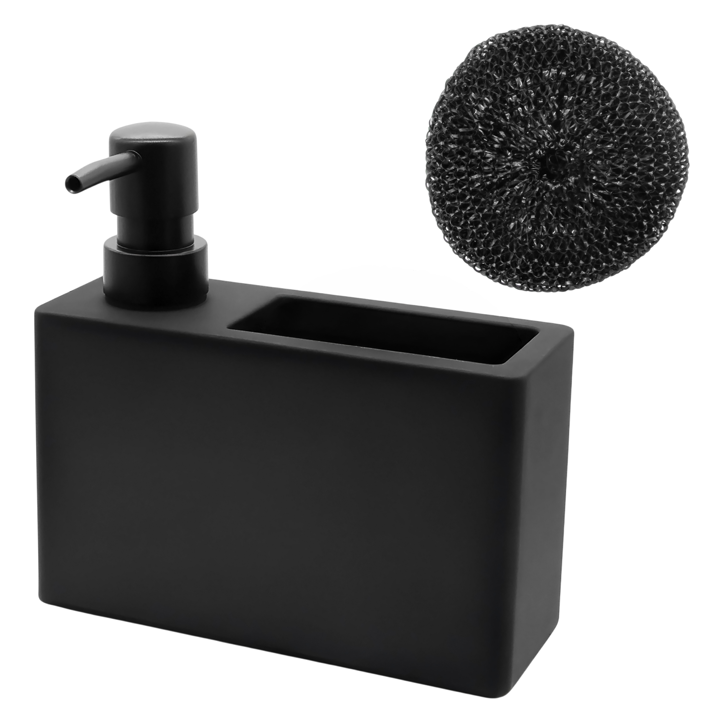 Seifenspender schwarz matt nachfüllbar 320 ml mit Schwamm - 16 x 10 cm - Design Pumpspender für Flüssigseife mit Schwammhalter