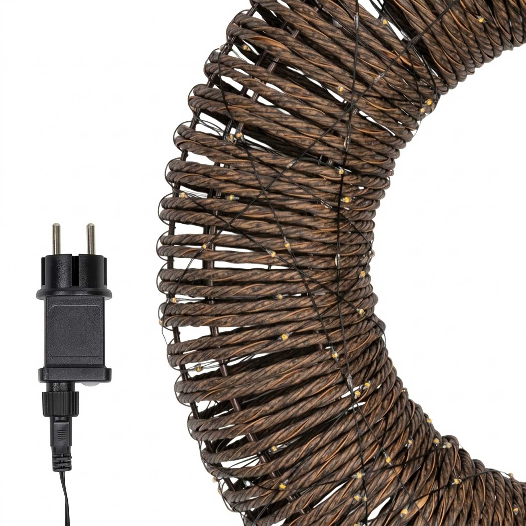 LED Rattankranz mit Twinkle Effekt für Außen mit Timer - 38 cm - Türkranz mit 400 flashing LEDs in extra warm weiß