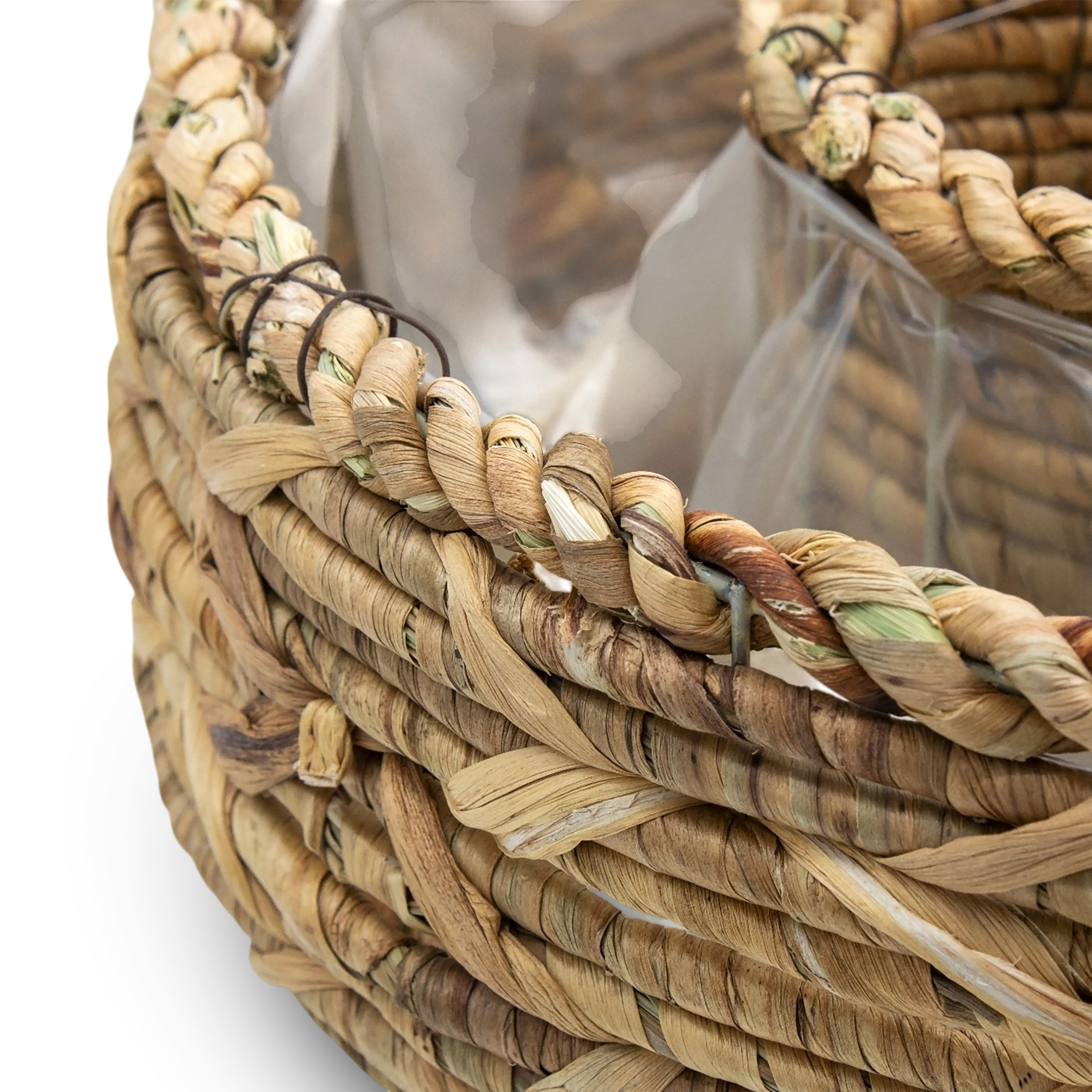 Pflanzring aus Wasserhyazinthe mit Folie 2er Set - 36 / 30 cm - Naturfaser Blumenschale zum direkten Bepflanzen